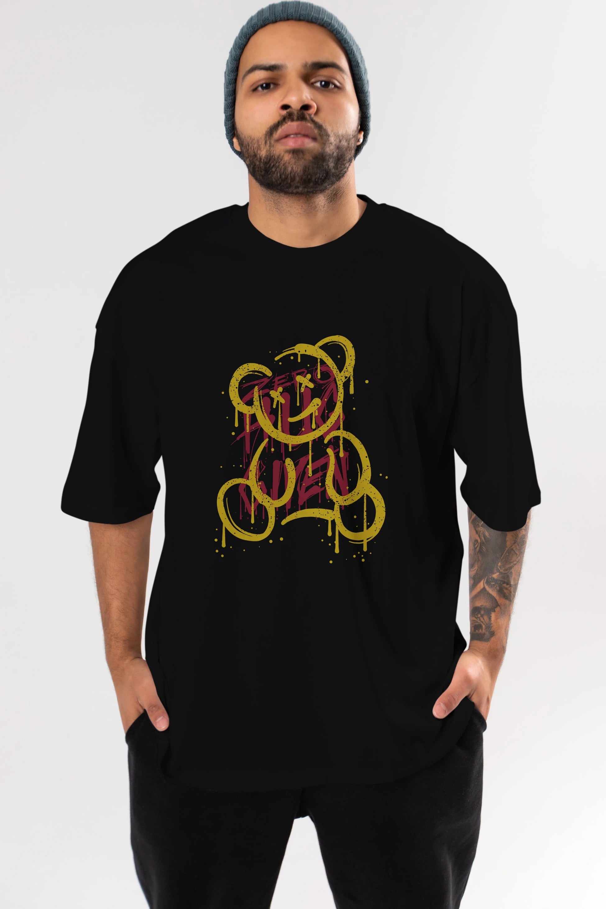 Zero Hug Bear Ön Baskılı Oversize t-shirt Erkek Kadın Unisex