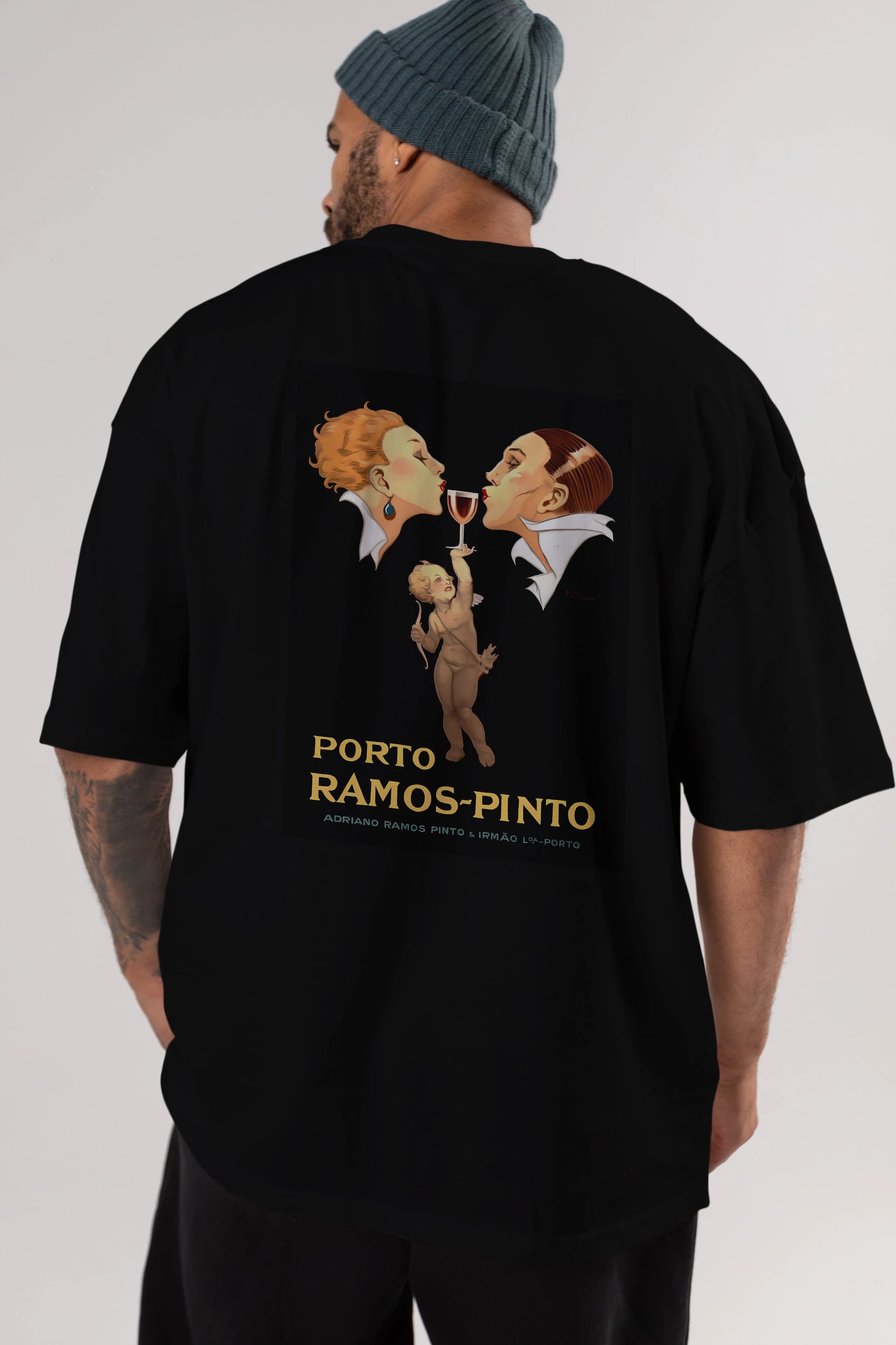 Porto Ramos Pinto Arka Baskılı Oversize t-shirt Erkek Kadın Unisex %100 Pamuk Bisiklet Yaka tişort