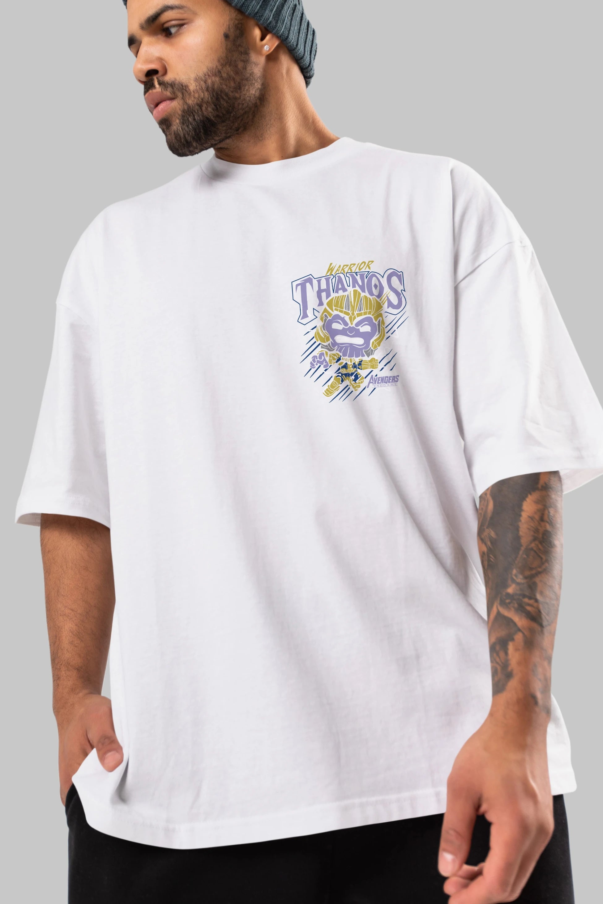 Thanos (2) Ön Sol Baskılı Oversize t-shirt Erkek Kadın Unisex %100 Pamuk Bisiklet Yaka tişort