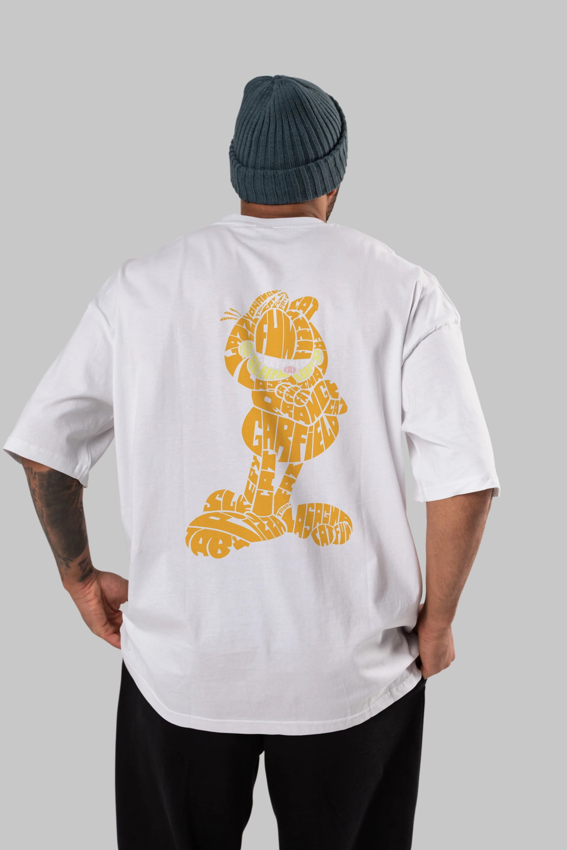 Garfield Arka Baskılı Oversize t-shirt %100 pamuk Erkek Kadın Unisex