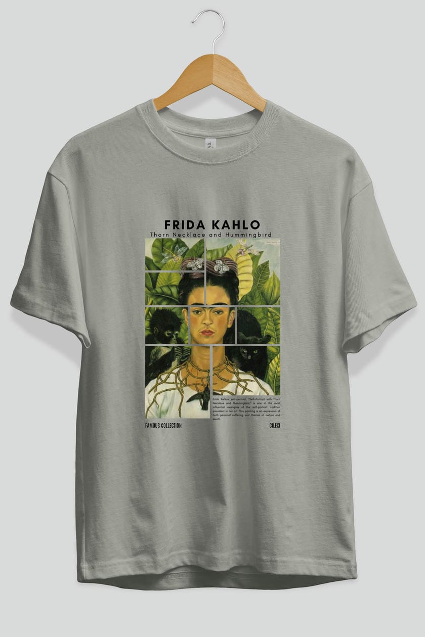 Frida Kahlo ön Baskılı Oversize t-shirt Erkek Kadın Bisiklet Yaka Pamuk tişort