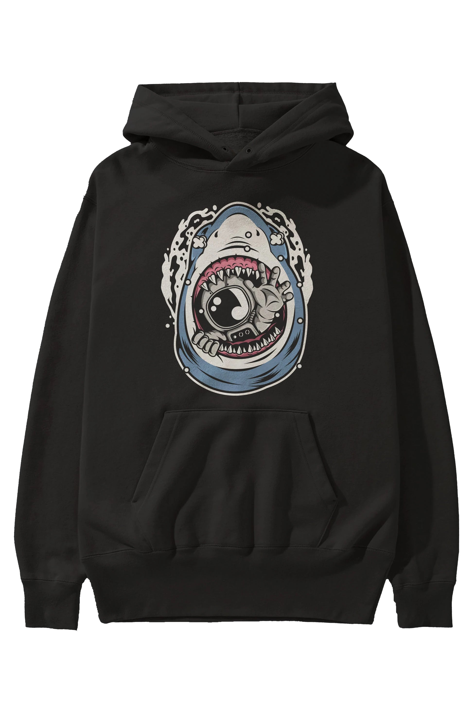Astronaut Shark Ön Baskılı Hoodie Oversize Kapüşonlu Sweatshirt Erkek Kadın Unisex