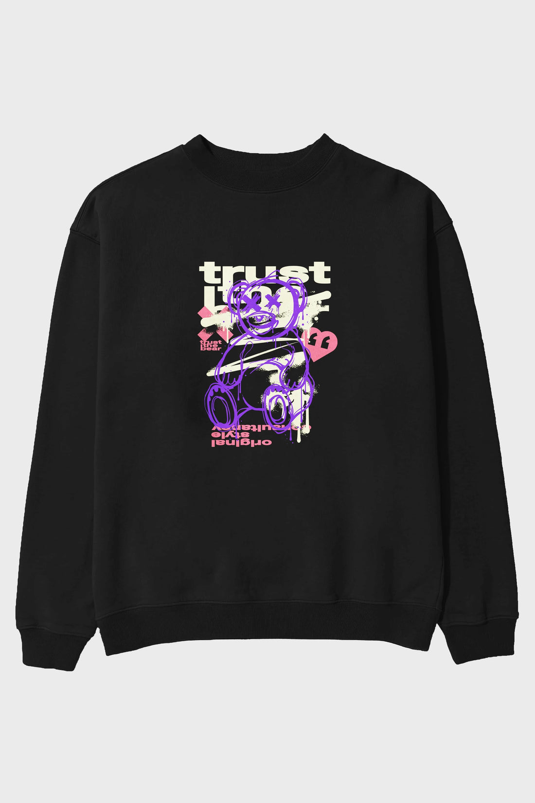 Trust The Bear 3 Ön Baskılı Oversize Sweatshirt Erkek Kadın Unisex