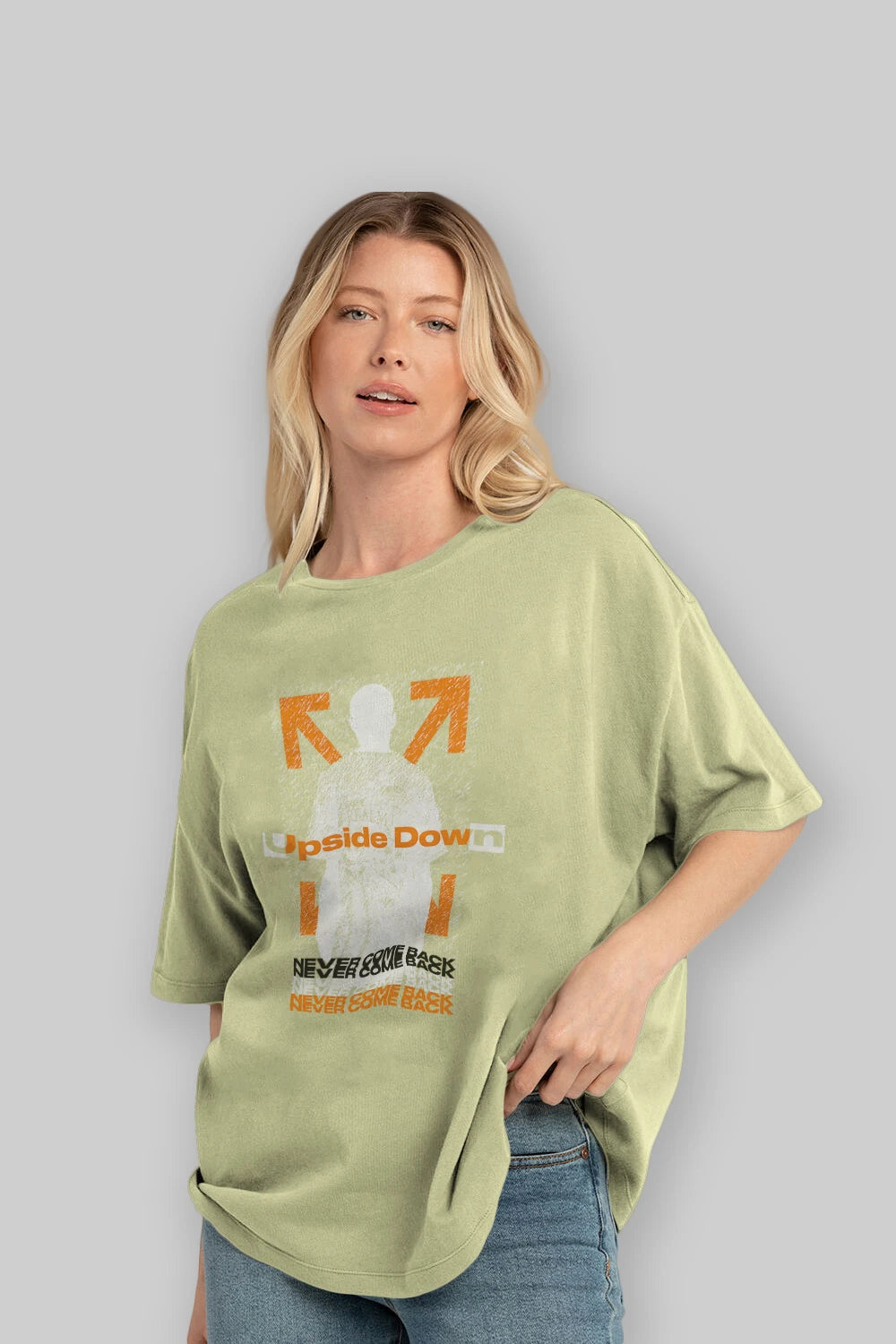 Upside Down Ön Baskılı Oversize t-shirt Erkek Kadın Unisex