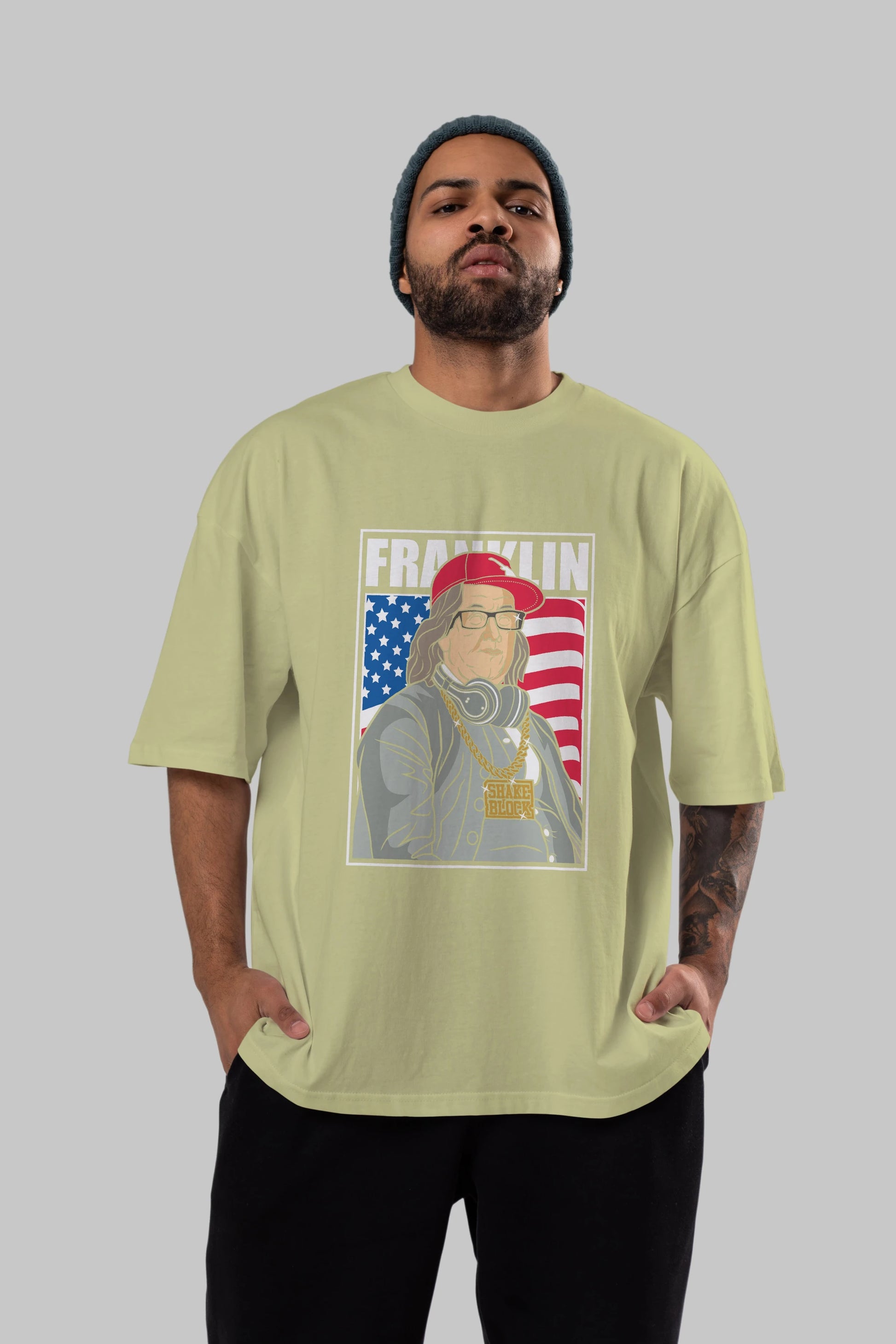 Franklin Rapper Ön Baskılı Oversize t-shirt Erkek Kadın Unisex %100 Pamuk tişort
