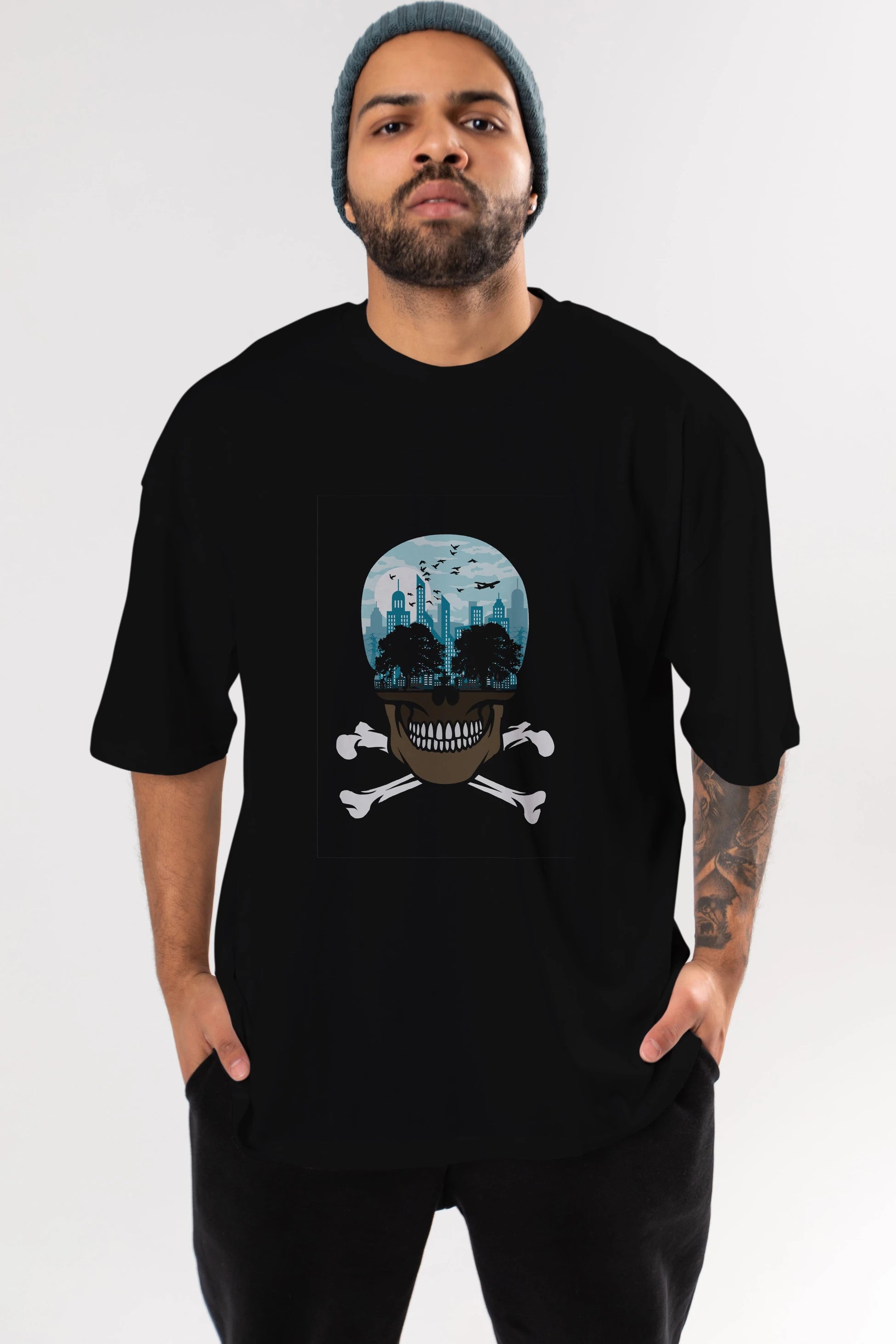 Death City Ön Baskılı Oversize t-shirt %100 pamuk Erkek Kadın Unisex