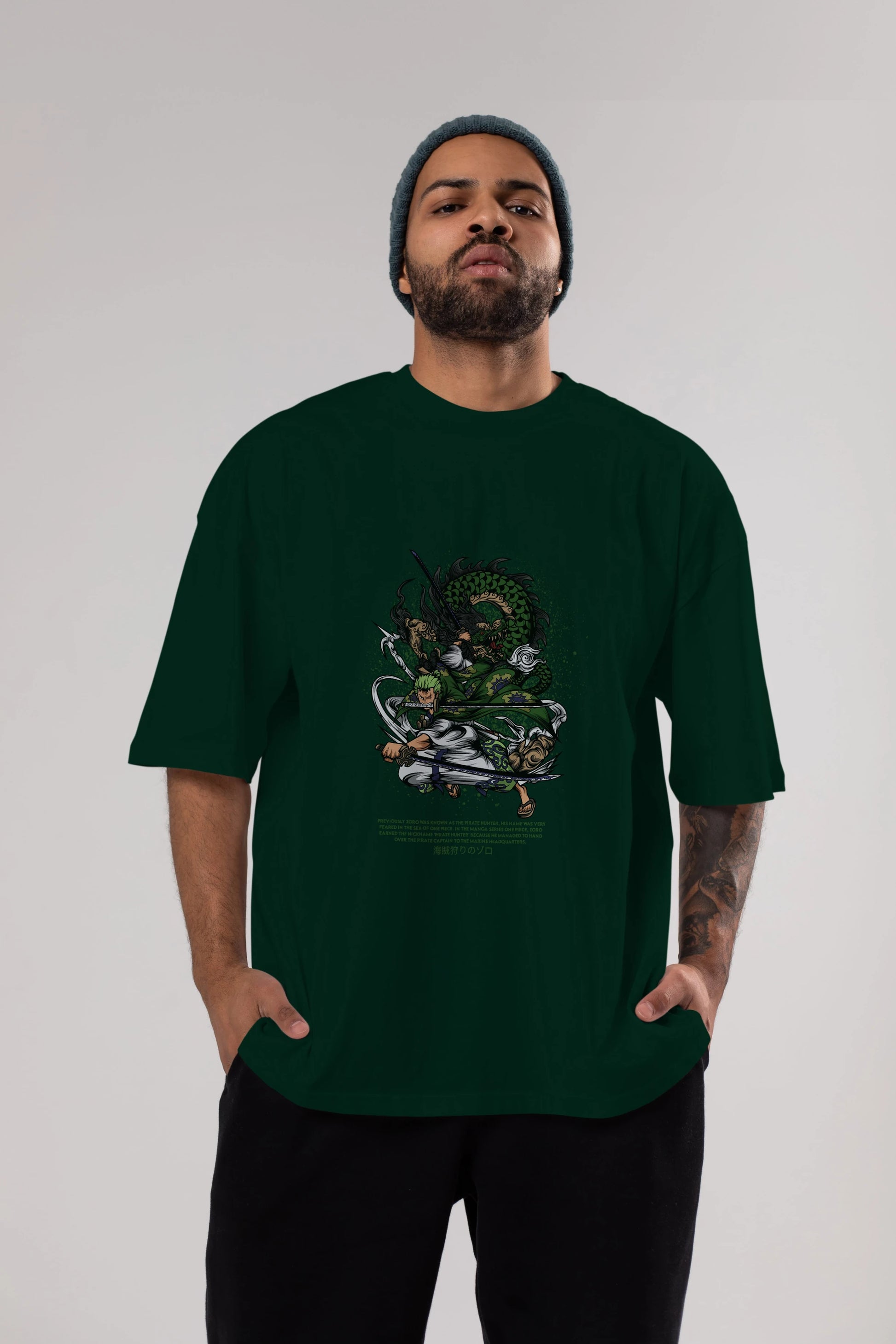 Zoro-ONE PIECE Anime Ön Baskılı Oversize t-shirt %100 pamuk Erkek Kadın Unisex