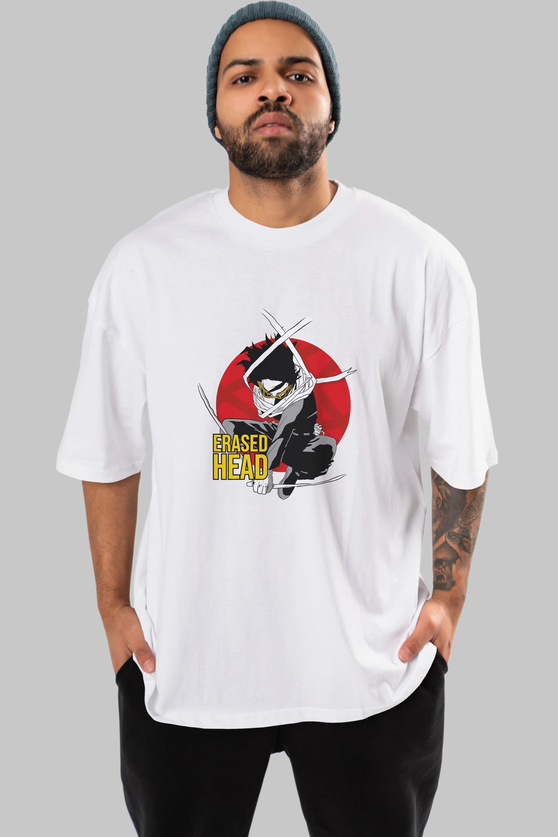 Erased Head Anime Ön Baskılı Oversize t-shirt %100 pamuk Erkek Kadın Unisex