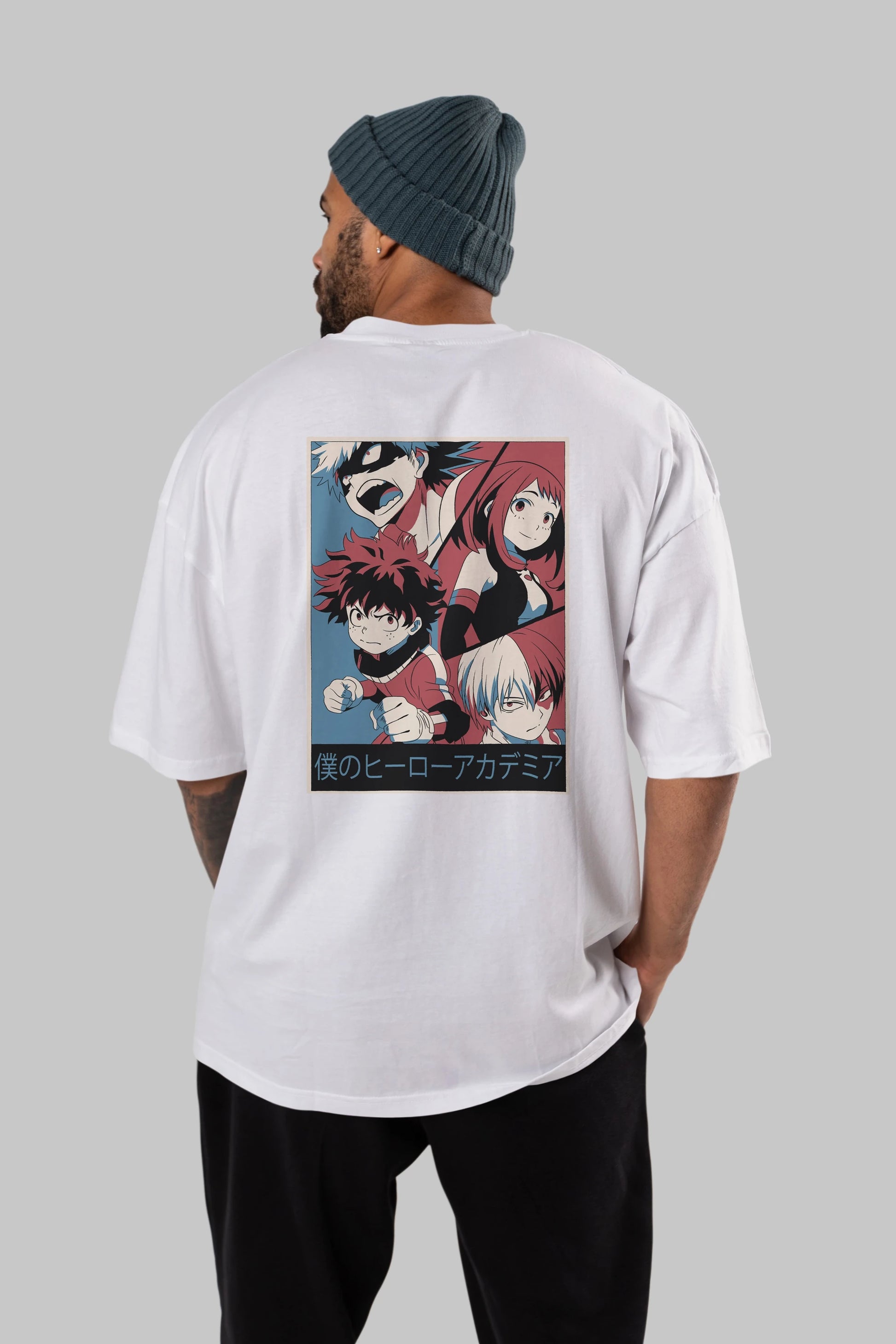 BokuNoHero Anime Arka Baskılı Oversize t-shirt Erkek Kadın Unisex