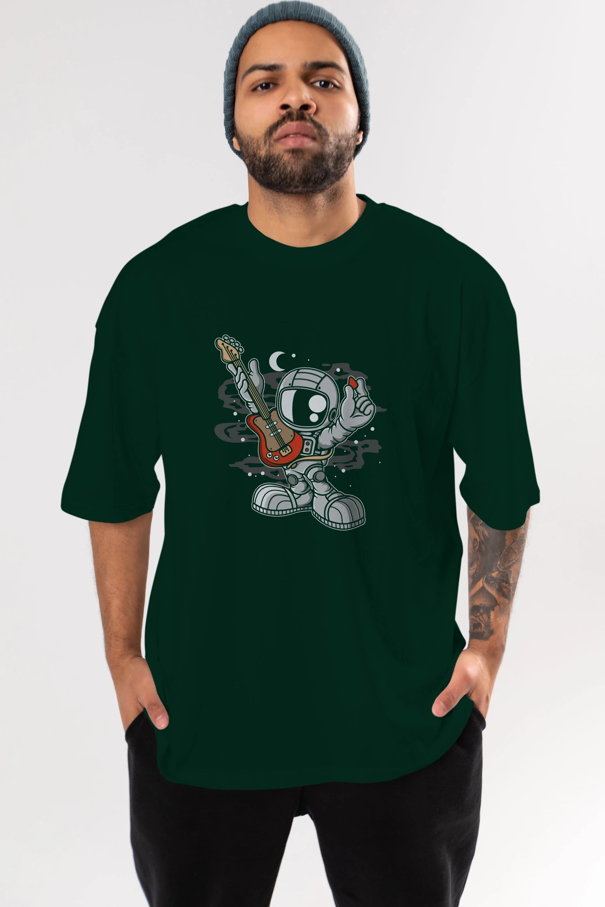 Astronaut Guitar Ön Baskılı Oversize t-shirt Erkek Kadın Unisex