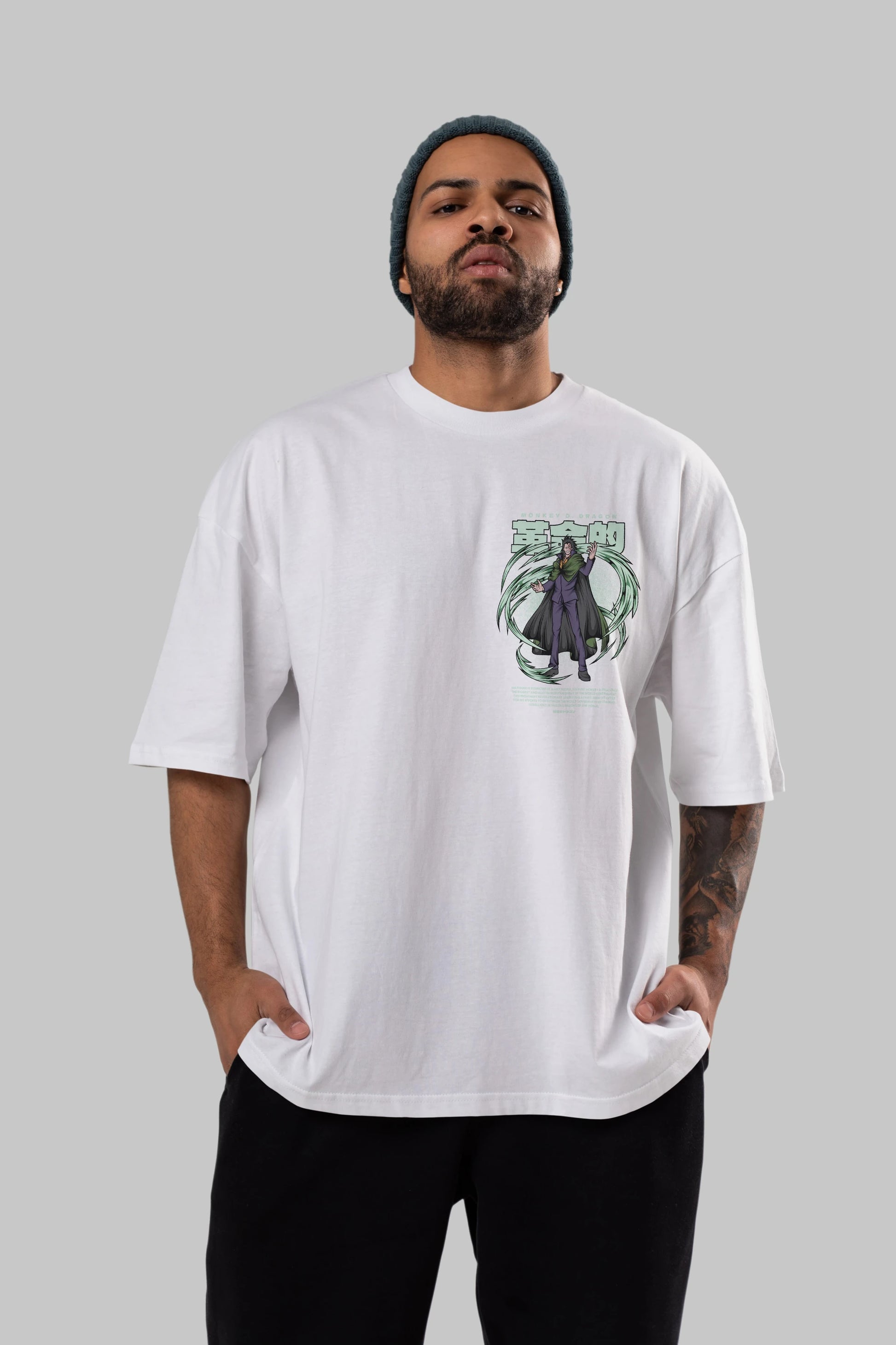 Monkey D. Dragon Ön Sol Baskılı Oversize t-shirt Erkek Kadın Unisex %100 Pamuk Bisiklet Yaka tişort