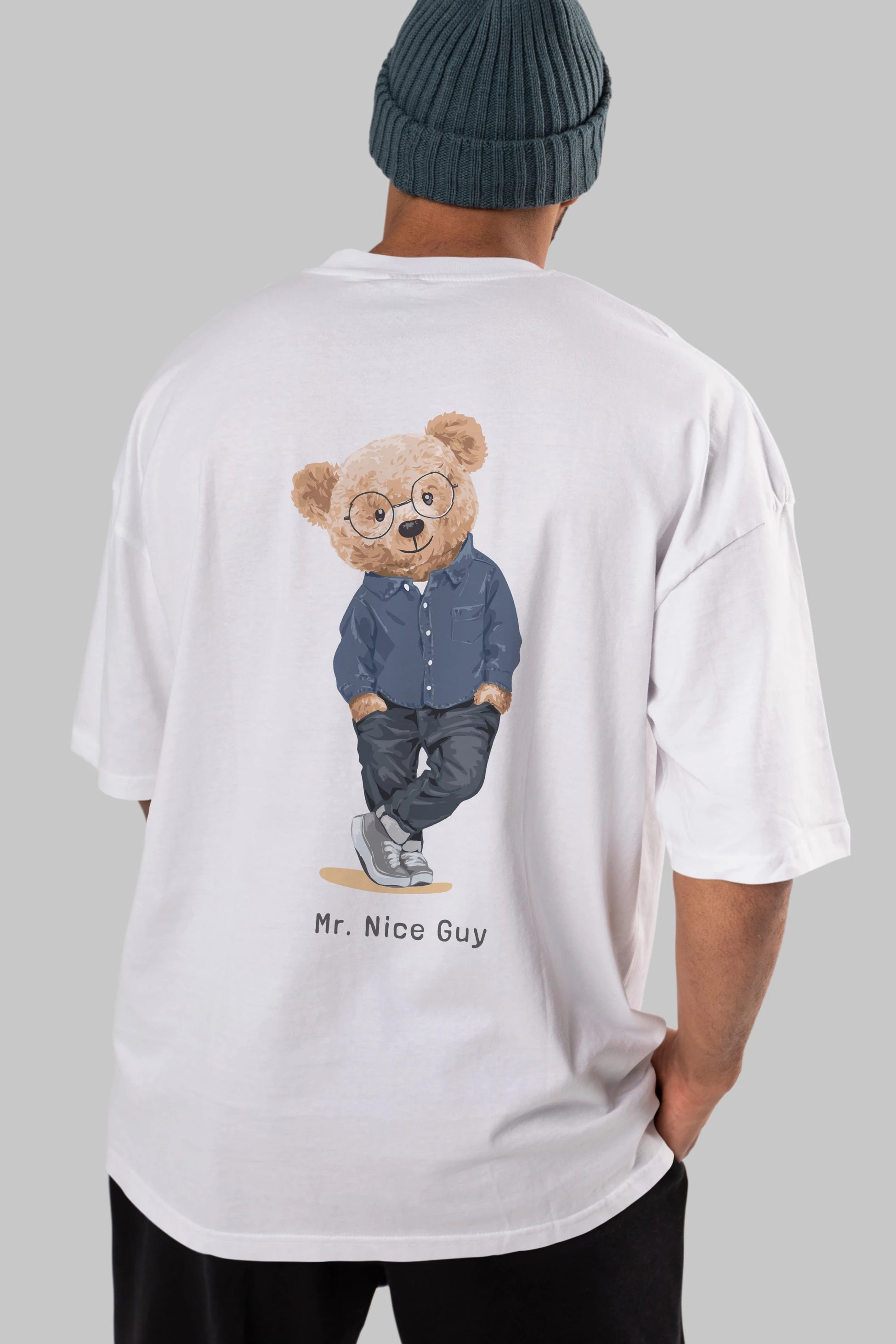 Teddy Bear Mr. Nice Guy Arka Baskılı Oversize t-shirt Erkek Kadın Unisex %100 Pamuk