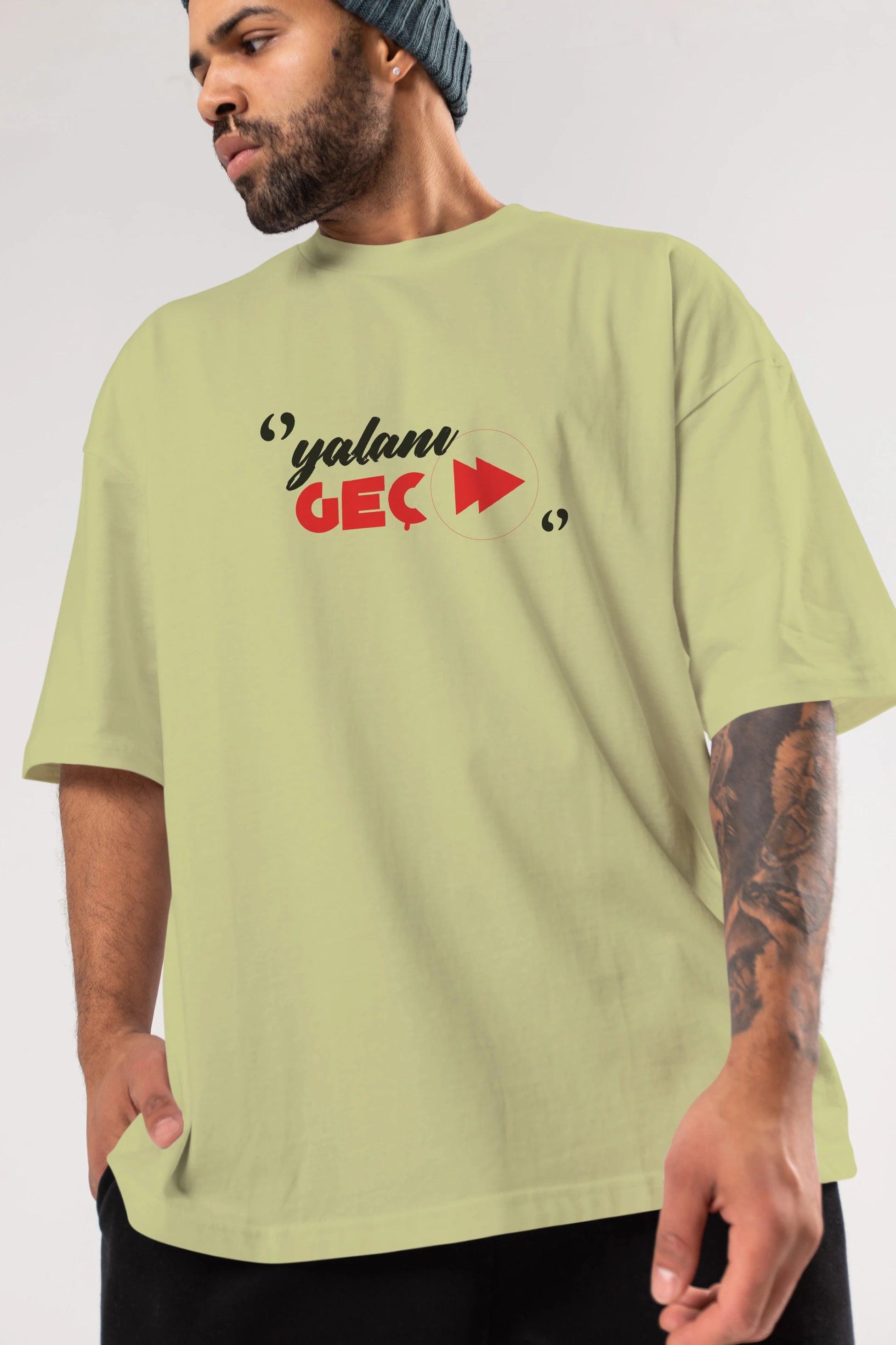 Yalanı Geç Ön Baskılı Oversize t-shirt %100 pamuk Erkek Kadın Unisex