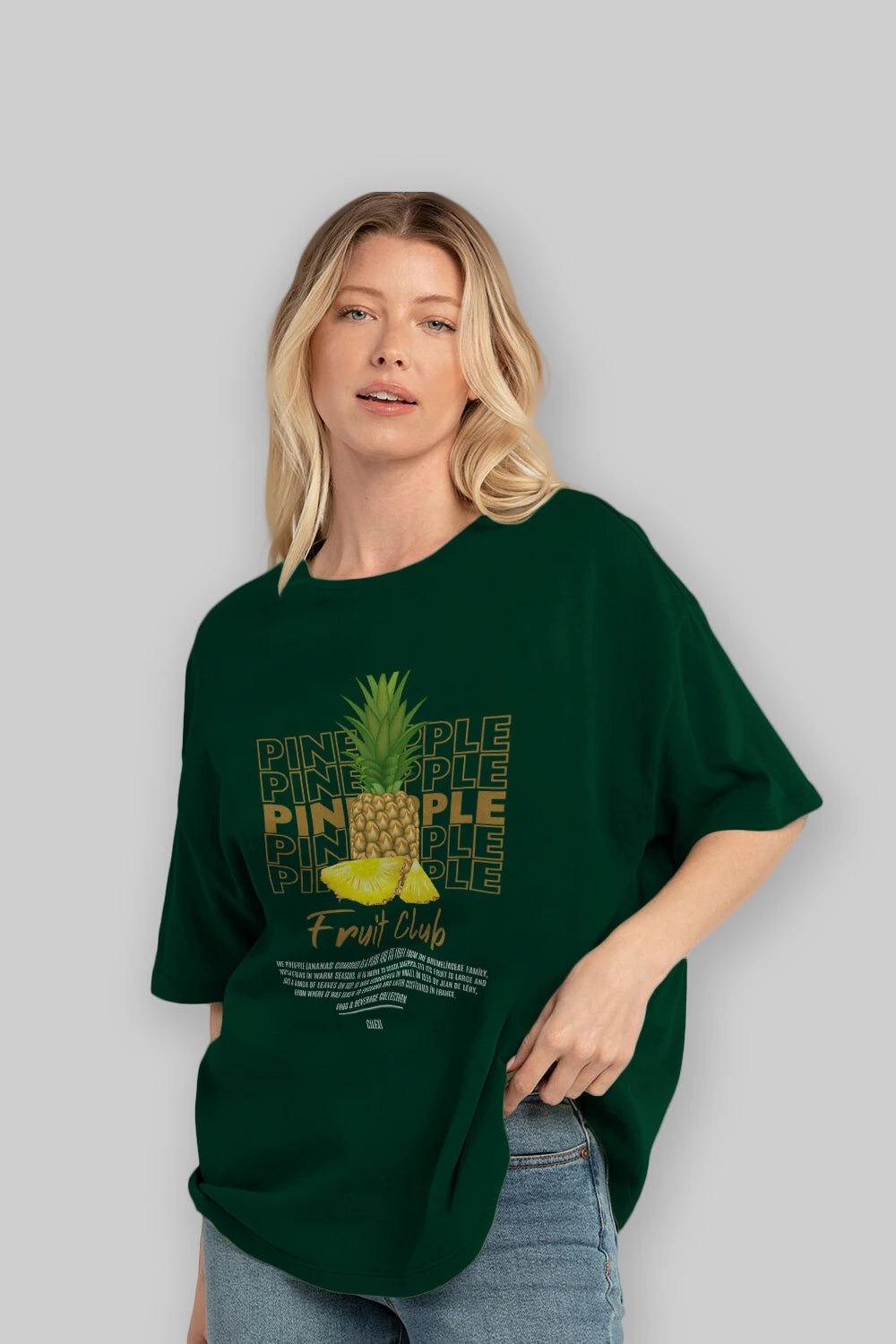 Pineapple Ön Baskılı Oversize t-shirt Erkek Kadın Pamuk Bisiklet Yaka tişort