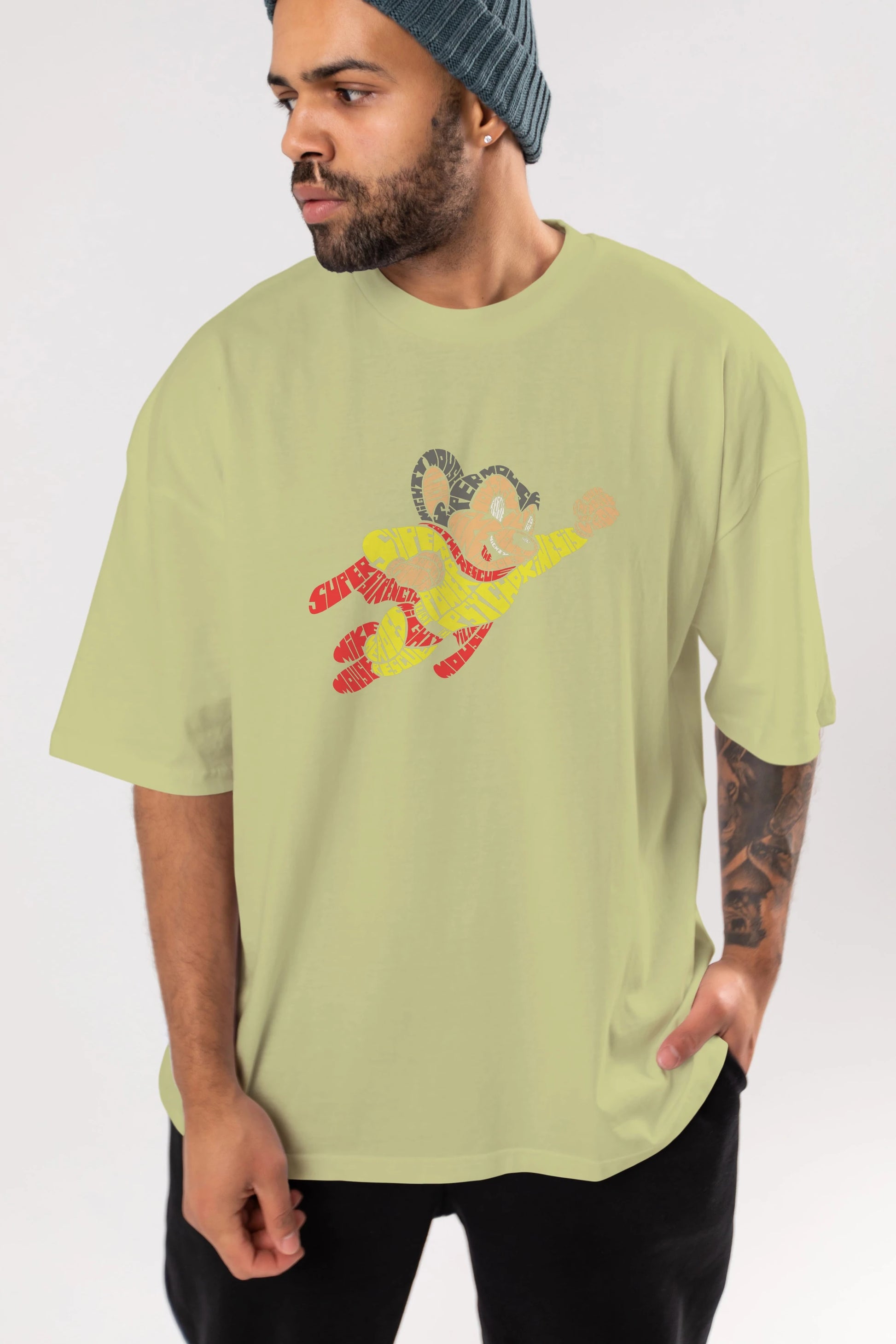 Mighty Mouse Ön Baskılı Oversize t-shirt %100 pamuk Erkek Kadın Unisex