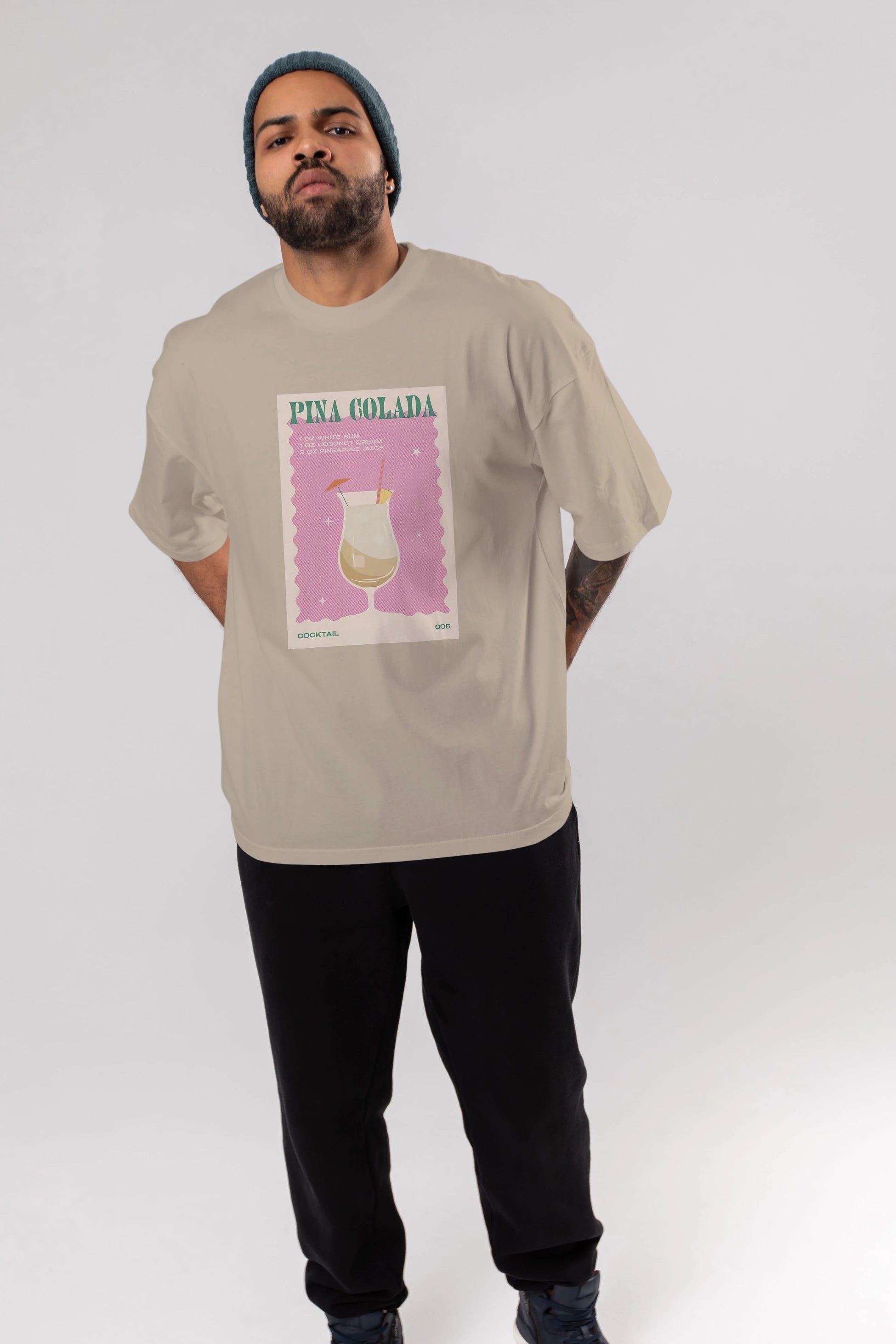 Pina Colada 3 Ön Baskılı Oversize t-shirt Erkek Kadın Unisex %100 Pamuk Bisiklet Yaka tişort