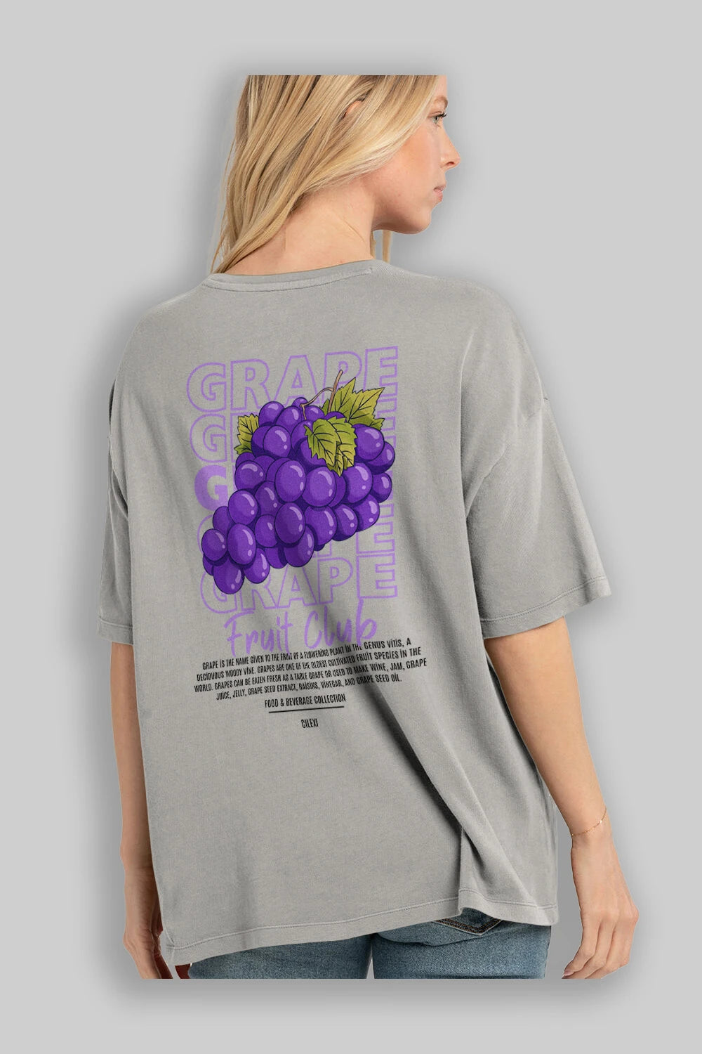 Grape Arka Baskılı Oversize t-shirt Erkek Kadın Pamuk Bisiklet Yaka tişort