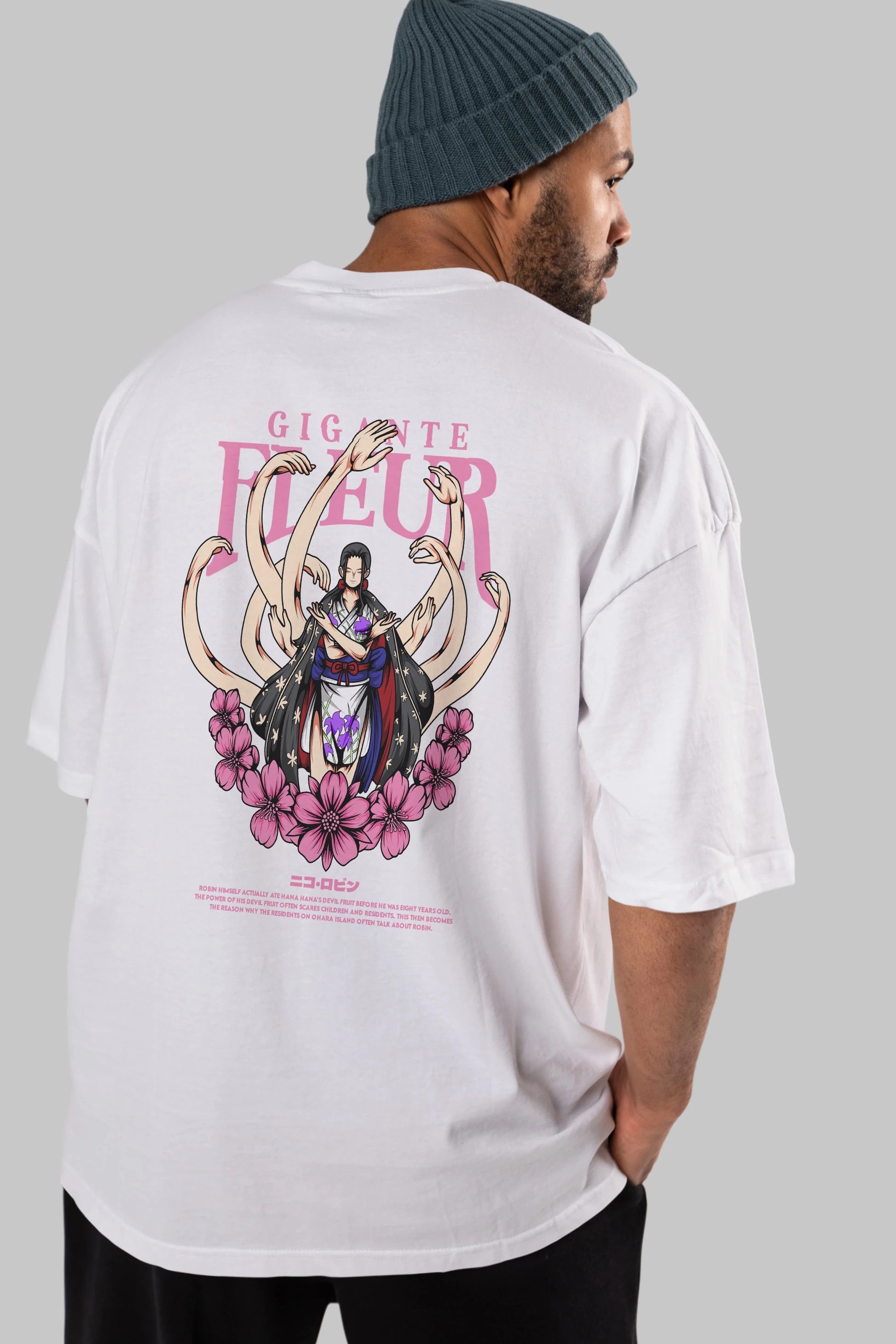 Gigante Fleur Anime Arka Baskılı Oversize t-shirt Erkek Kadın Unisex