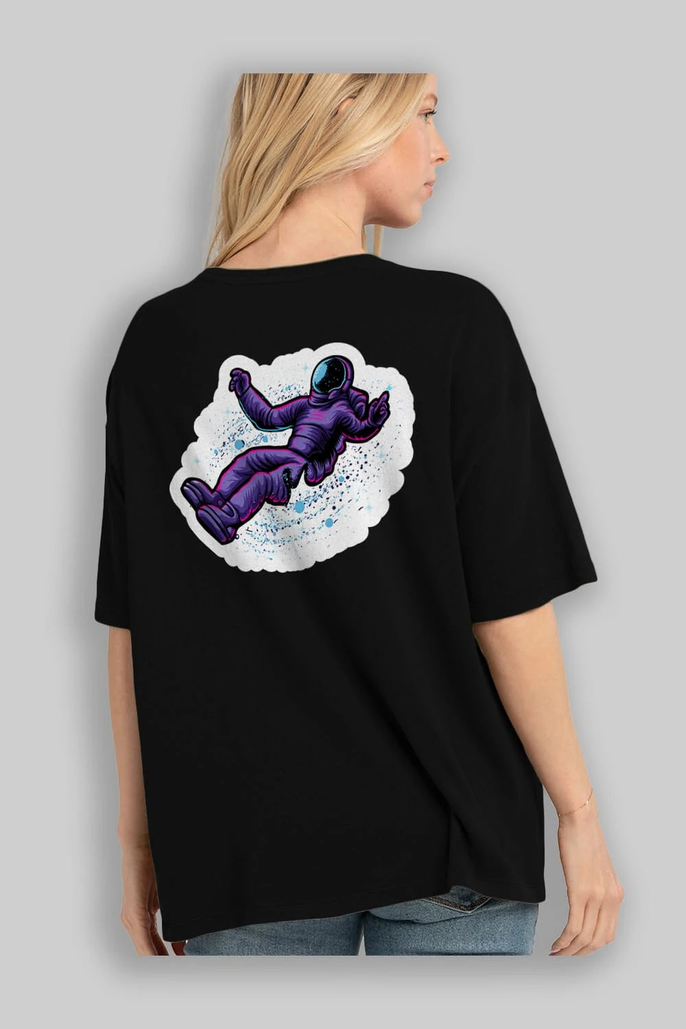 Having fun in outer space sticker Arka Baskılı Oversize t-shirt Erkek Kadın Unisex