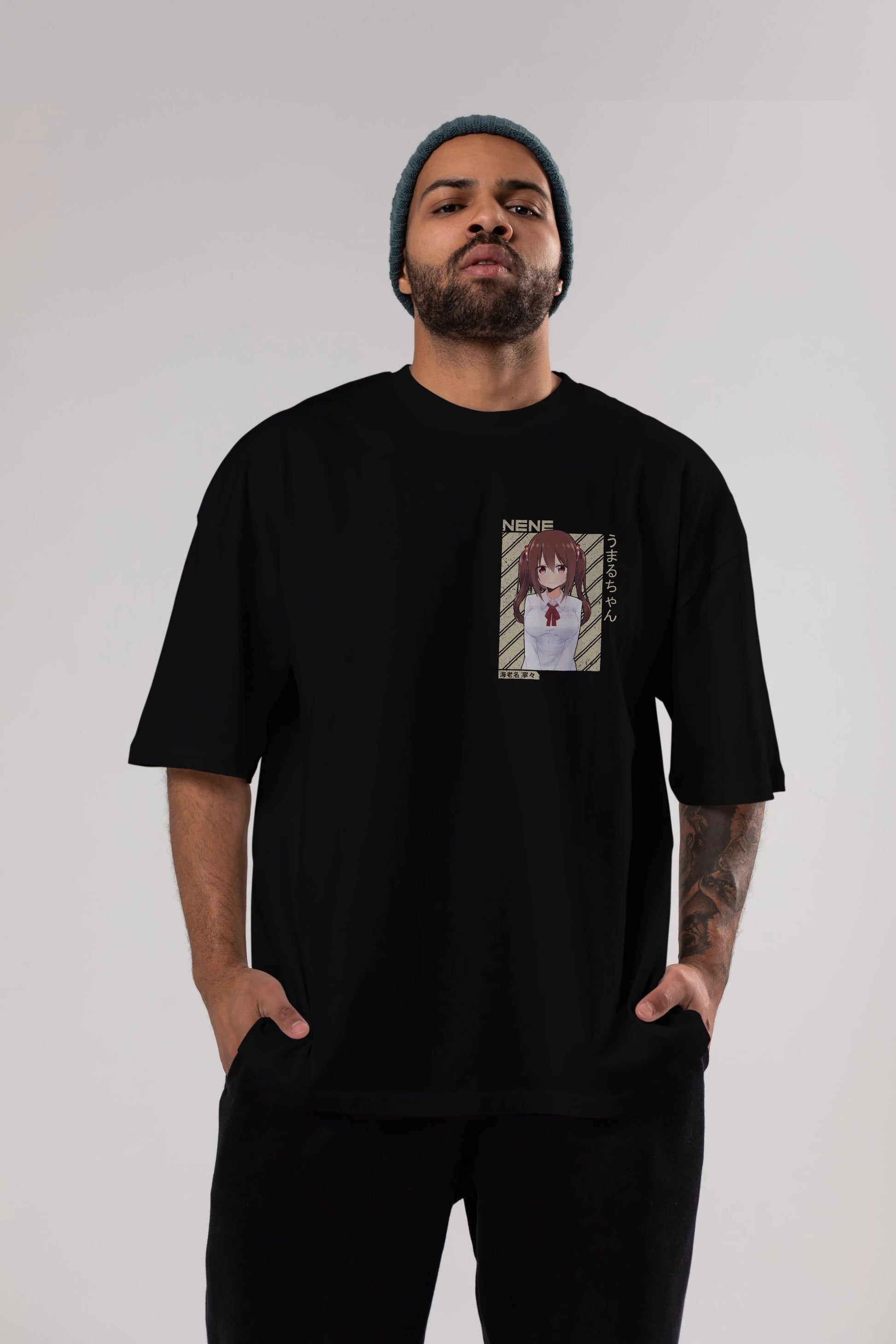 Nene Ebina 1 Ön Sol Baskılı Oversize t-shirt Erkek Kadın Unisex %100 Pamuk Bisiklet Yaka tişort