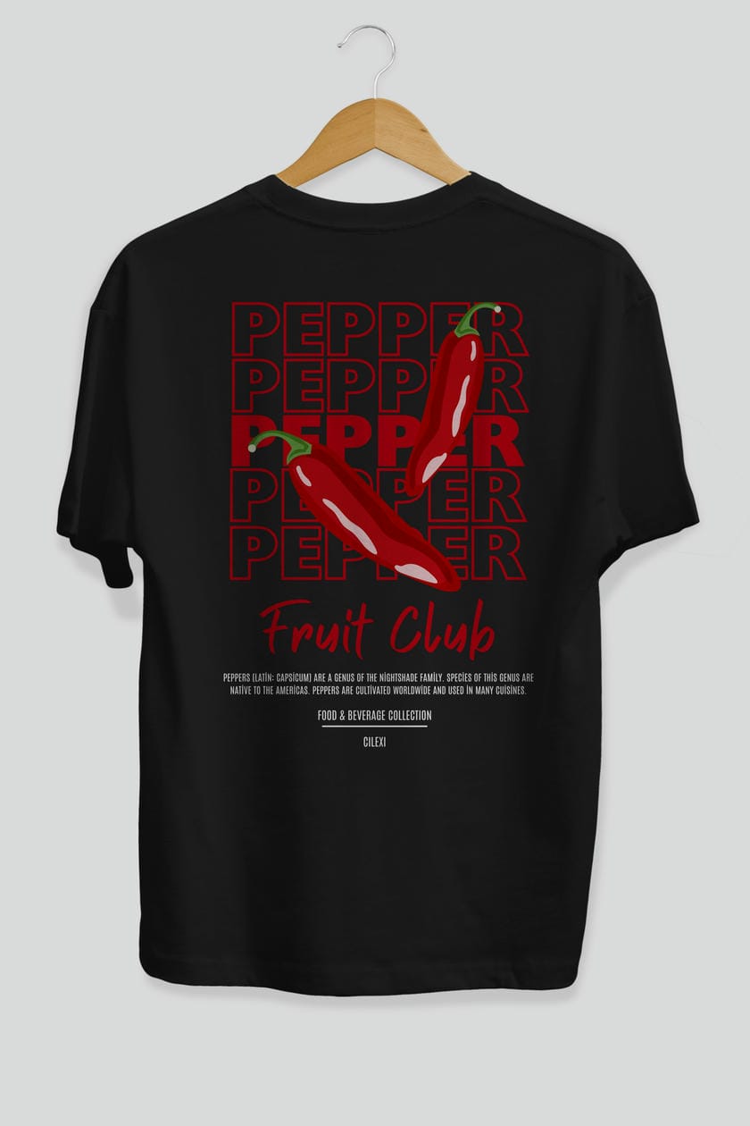 Pepper Arka Baskılı Oversize t-shirt Erkek Kadın Pamuk Bisiklet Yaka tişort