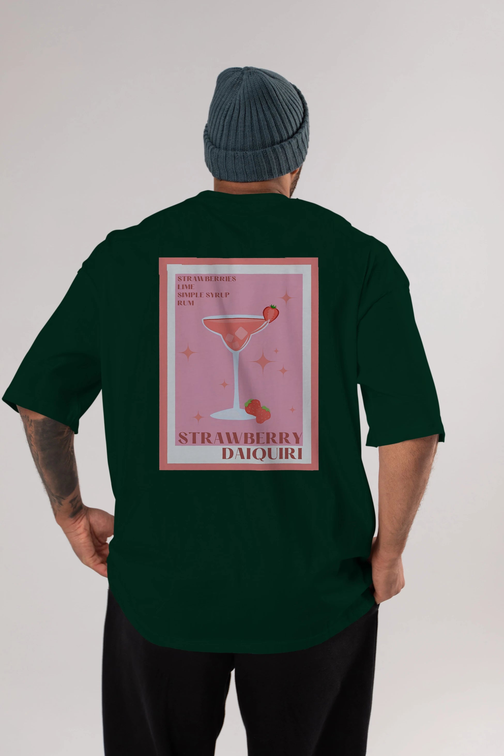 Strawberry Daiquiri Arka Baskılı Oversize t-shirt Erkek Kadın Unisex %100 Pamuk Bisiklet Yaka tişort