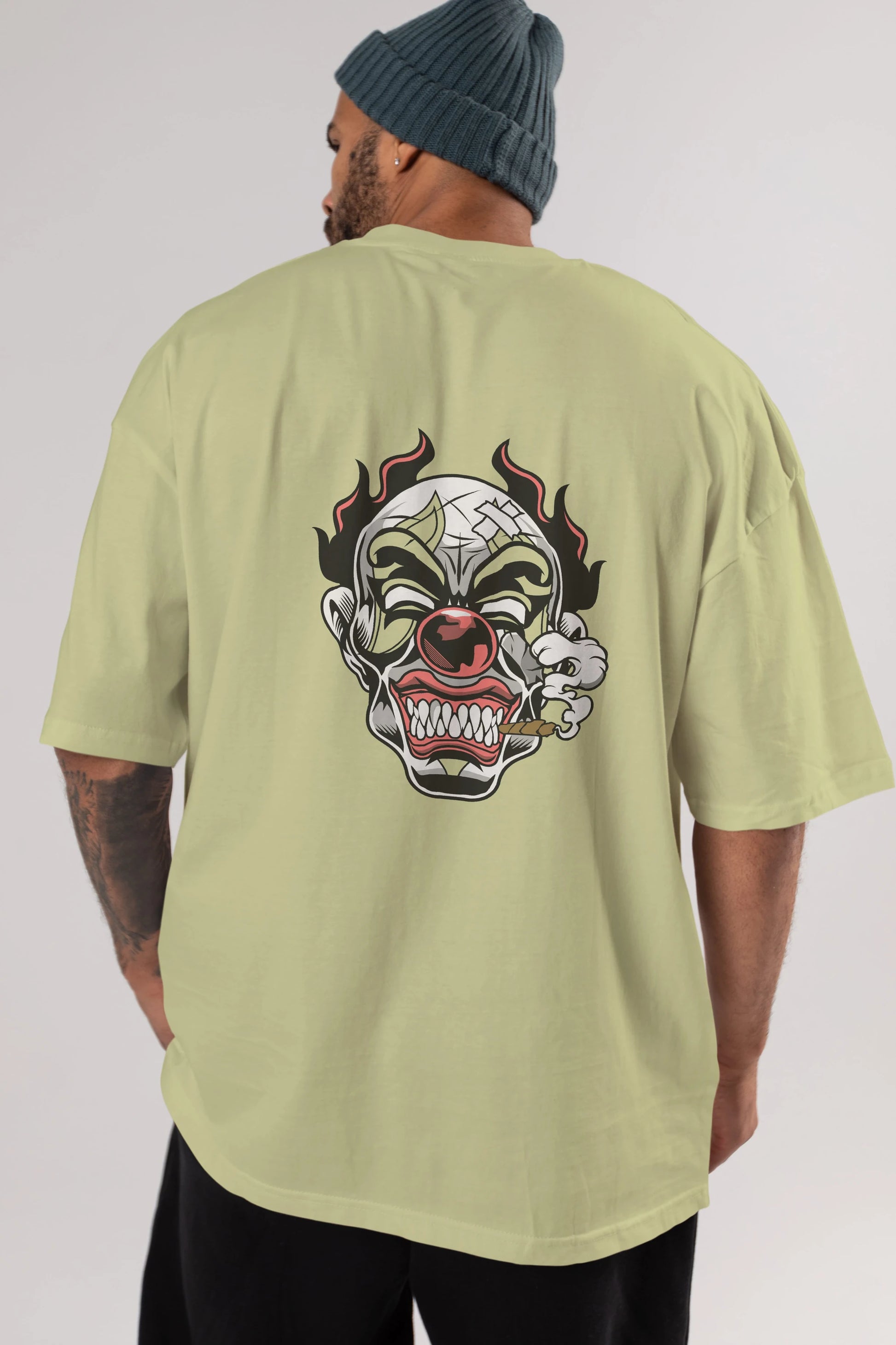 Clown Horror Arka Baskılı Oversize t-shirt Erkek Kadın Unisex %100 Pamuk tişort