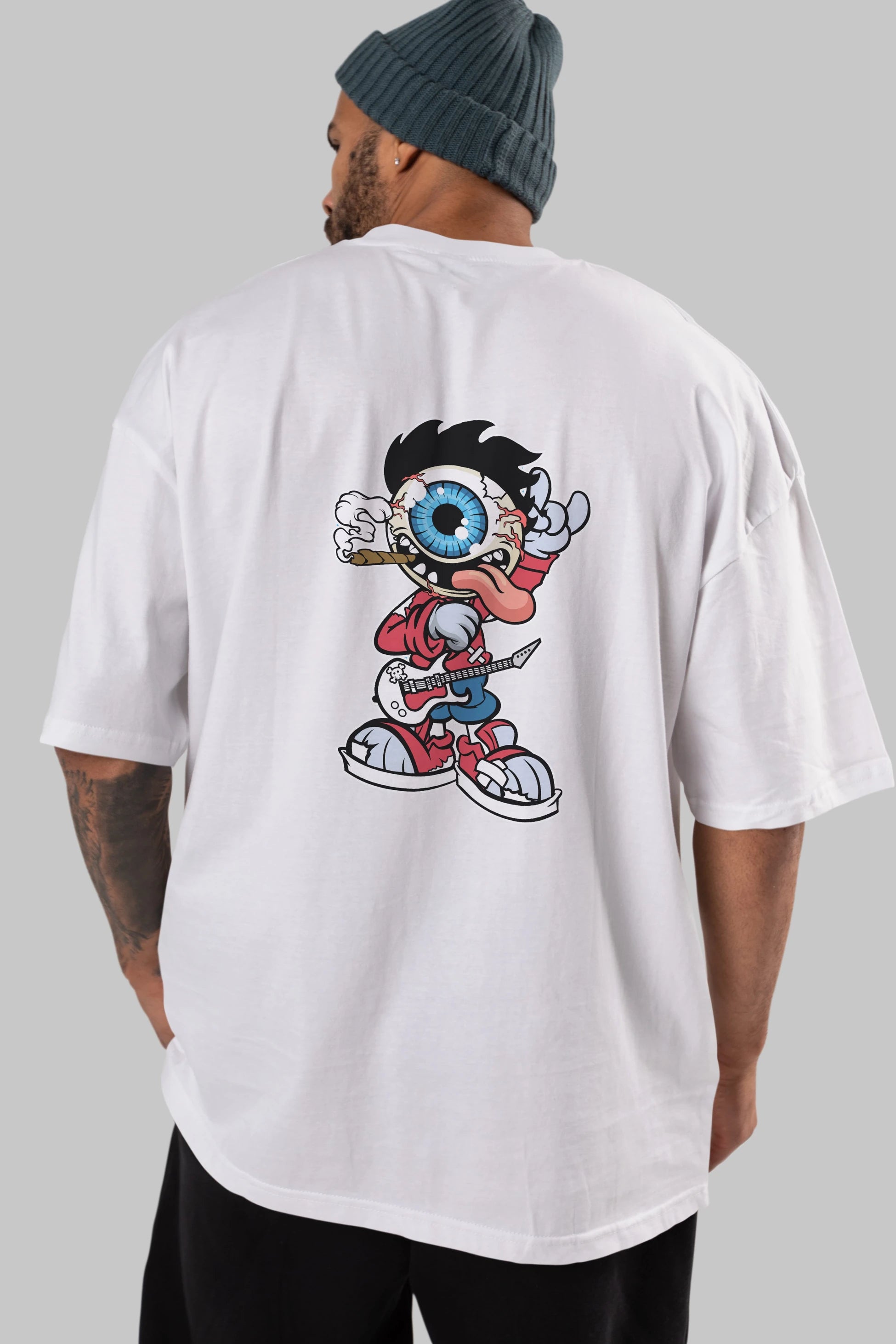 Eyeball Rockstar Arka Baskılı Oversize t-shirt Erkek Kadın Unisex %100 Pamuk tişort