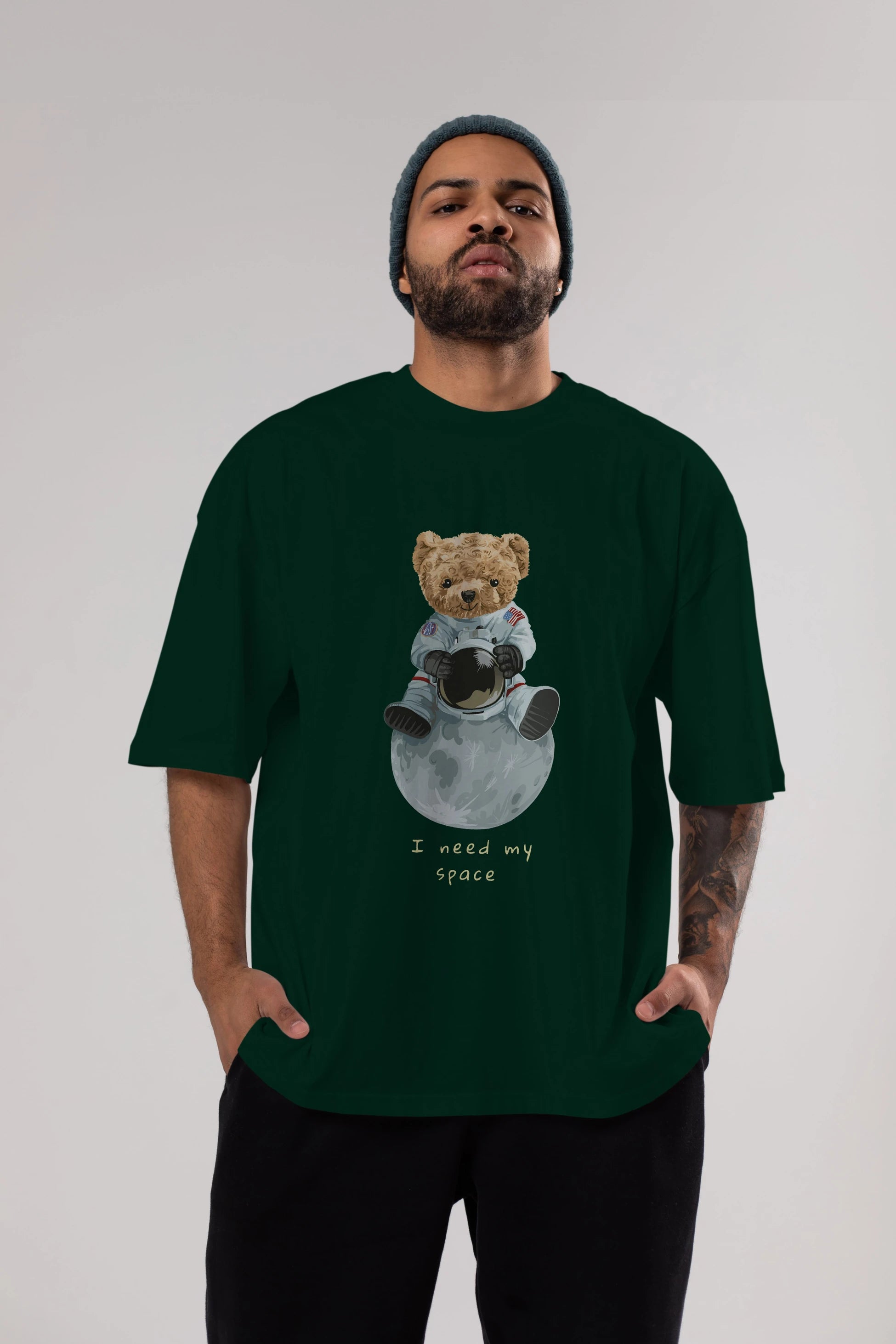 Teddy Bear I Need My Space Ön Baskılı Oversize t-shirt Erkek Kadın Unisex %100 Pamuk