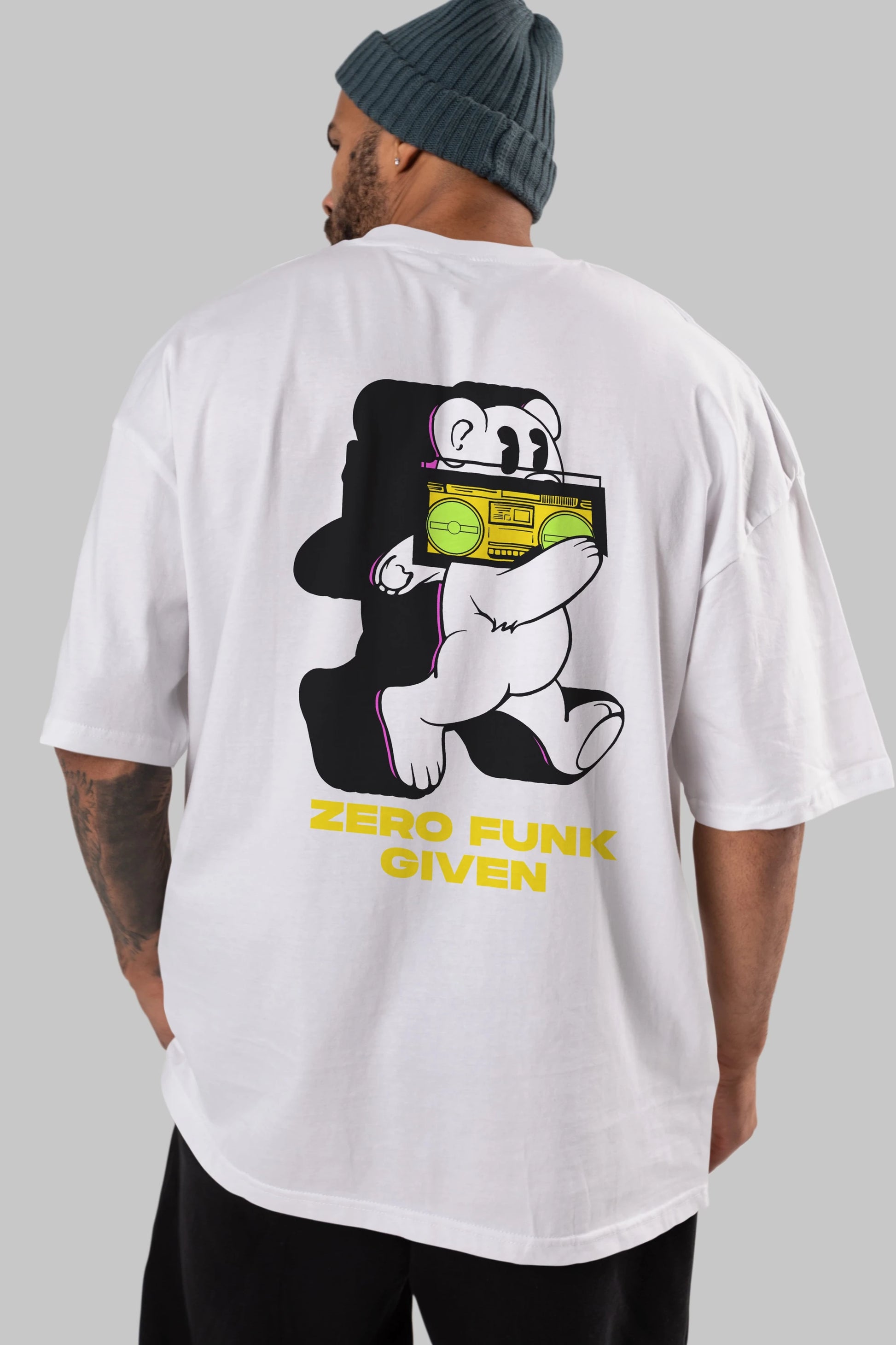Zero Funk Given Bear Arka Baskılı Oversize t-shirt Erkek Kadın Unisex