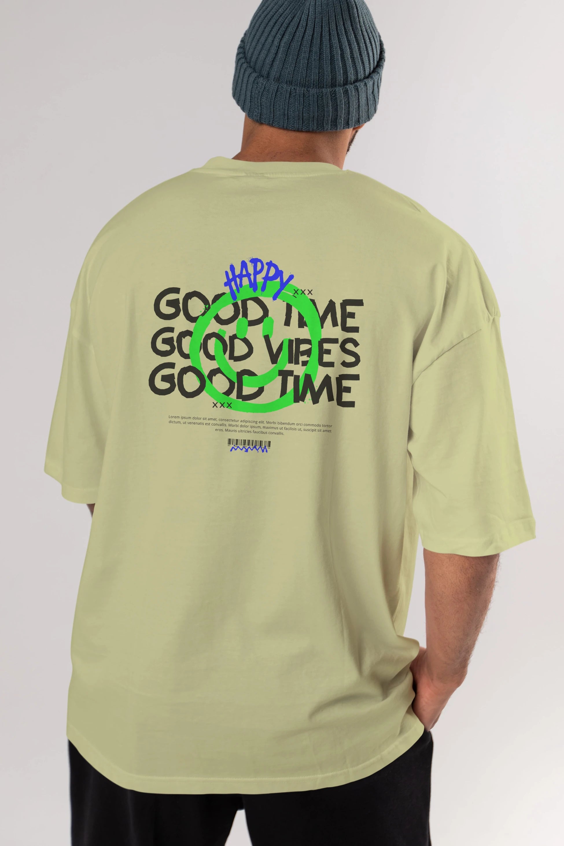 Happy Good Time Yazılı Arka Baskılı Oversize t-shirt Erkek Kadın Unisex