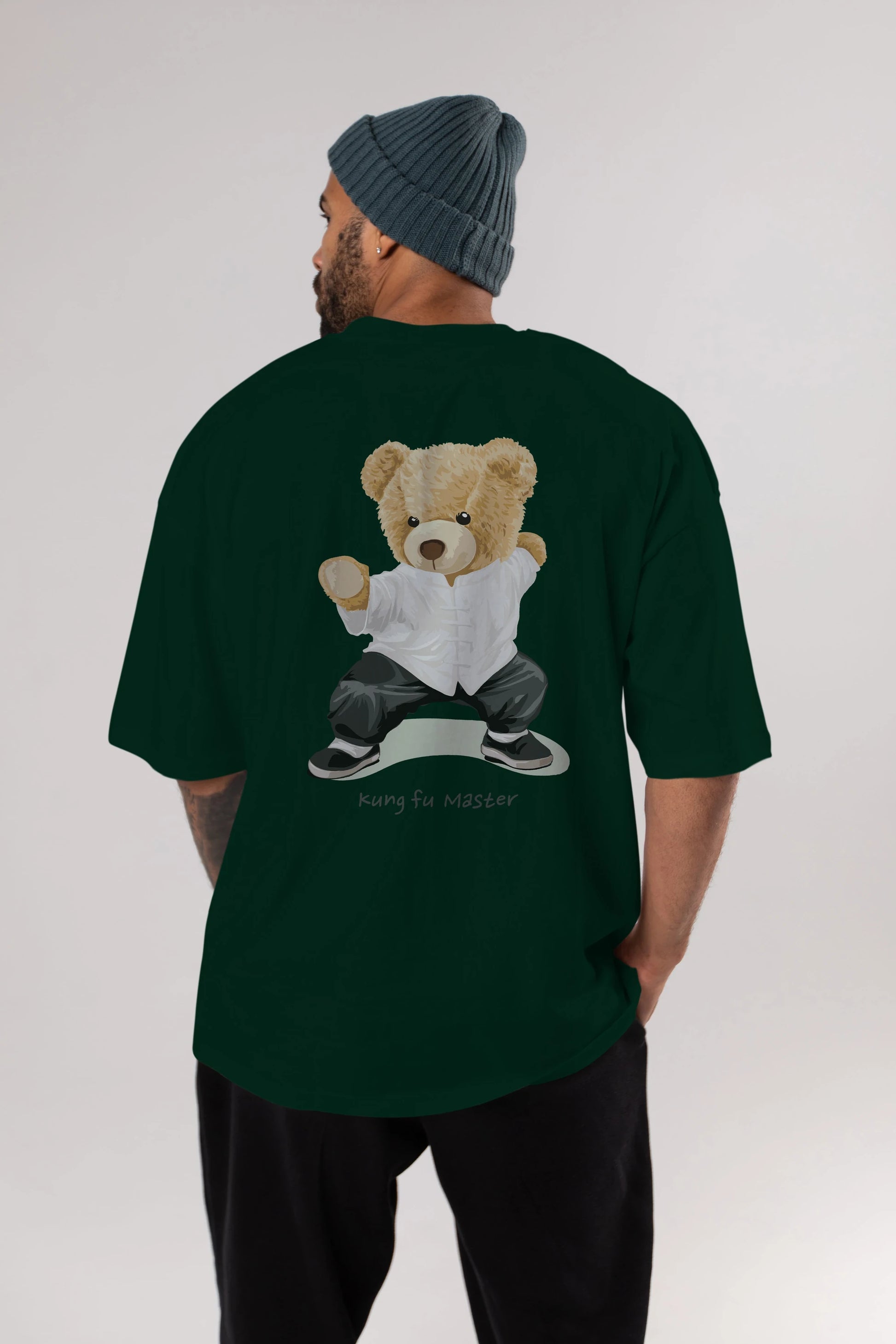 Teddy Bear Kung Fu Master Arka Baskılı Oversize t-shirt Erkek Kadın Unisex %100 Pamuk