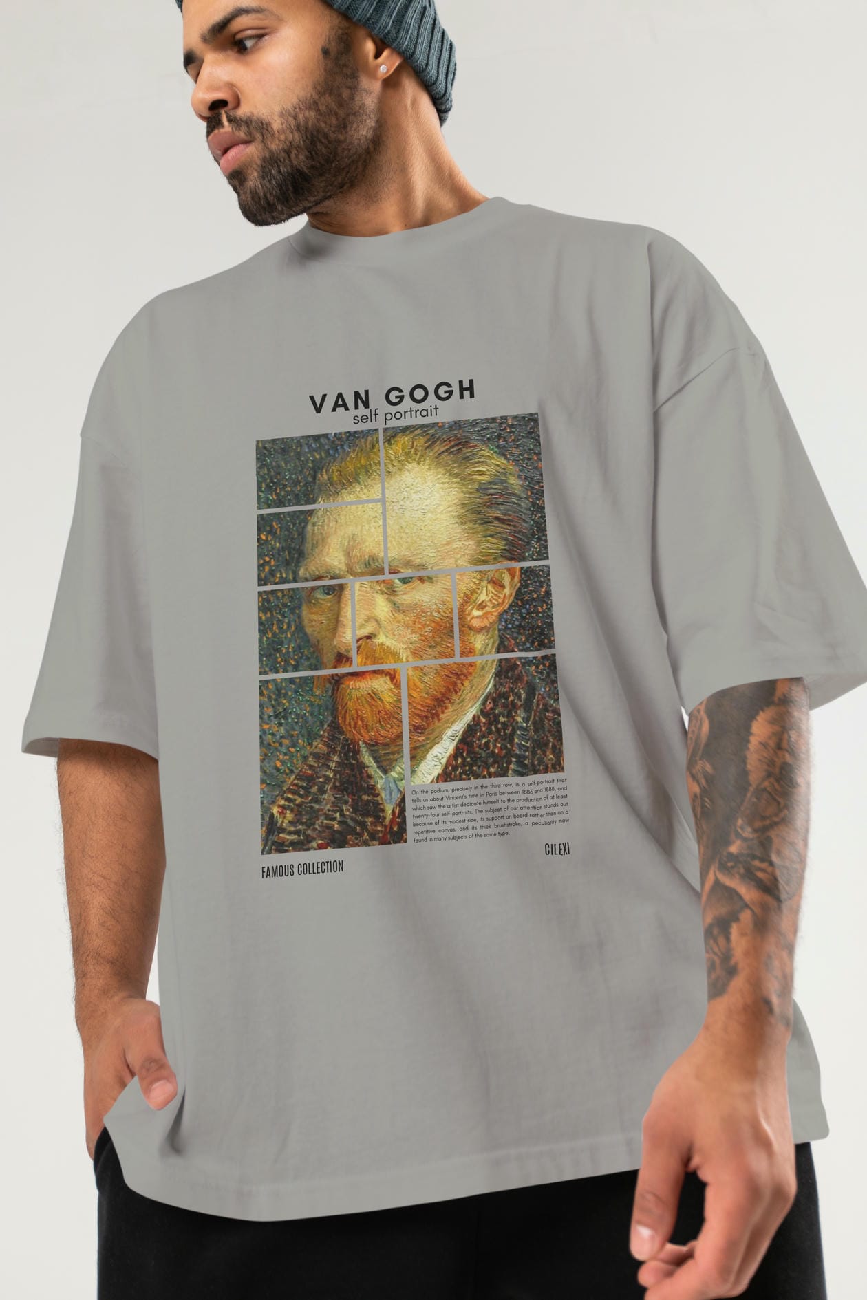 Van Gogh Self Portrait ön Baskılı Oversize t-shirt Erkek Kadın Bisiklet Yaka Pamuk tişort