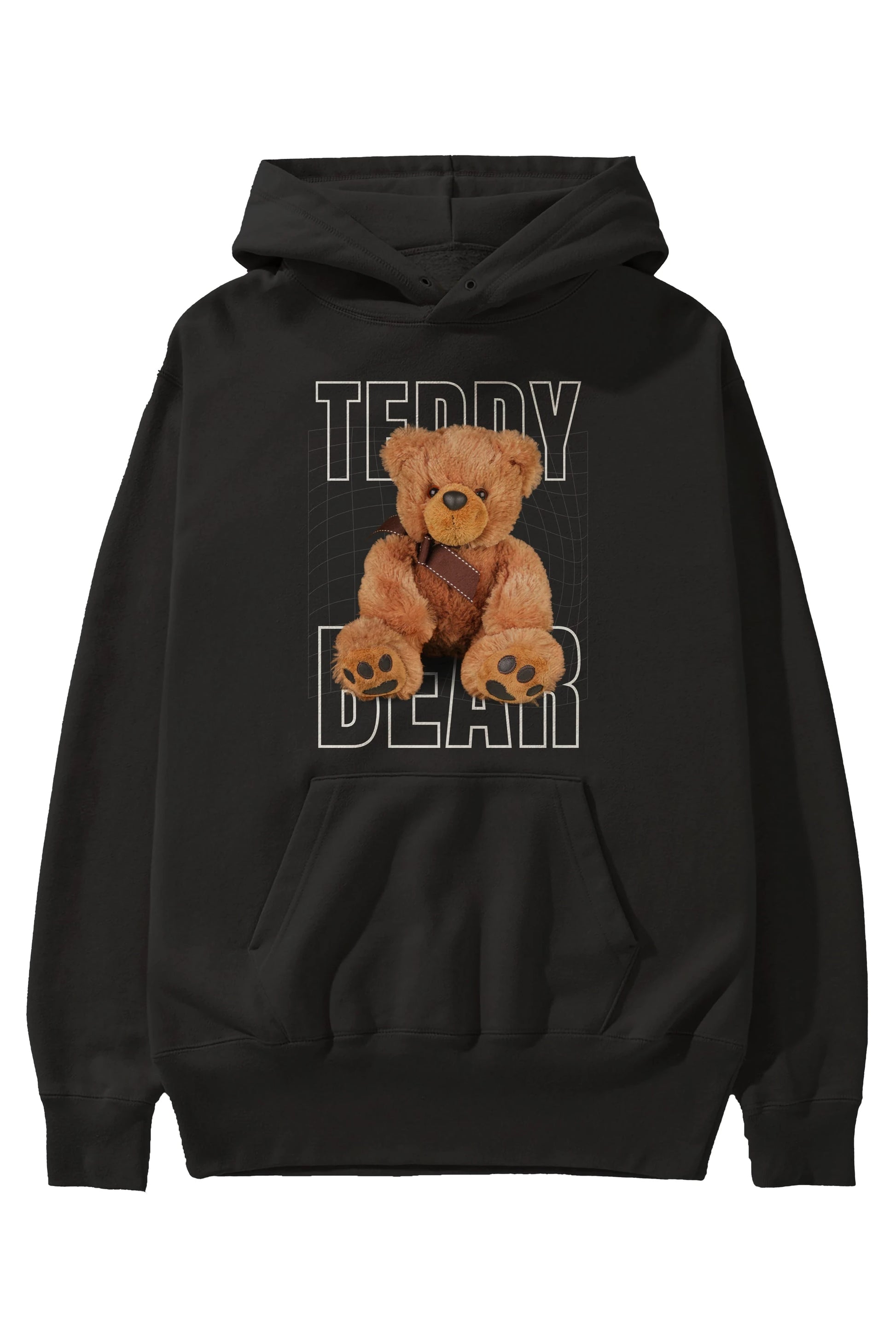 Teddy Bear Yazılı Ön Baskılı Hoodie Oversize Kapüşonlu Sweatshirt Erkek Kadın Unisex