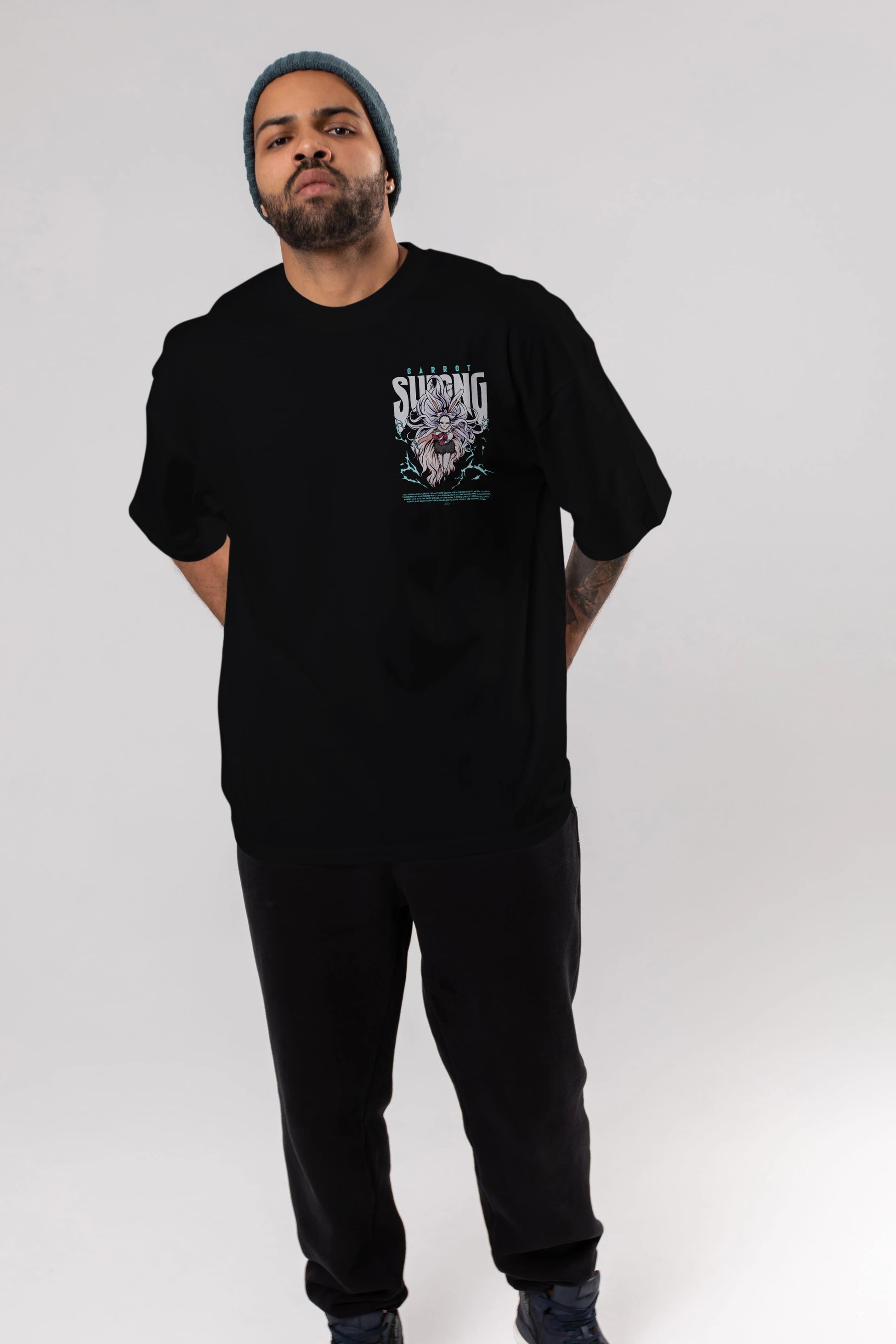 Carrot Sulong Ön Sol Baskılı Oversize t-shirt Erkek Kadın Unisex %100 Pamuk Bisiklet Yaka tişort