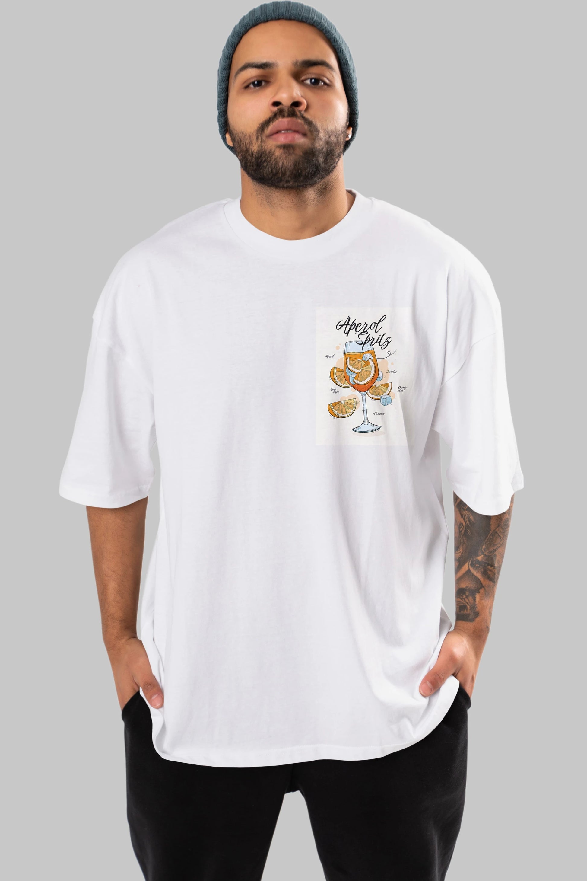 Aperol Spritz 6 Ön Sol Baskılı Oversize t-shirt Erkek Kadın Unisex %100 Pamuk Bisiklet Yaka tişort