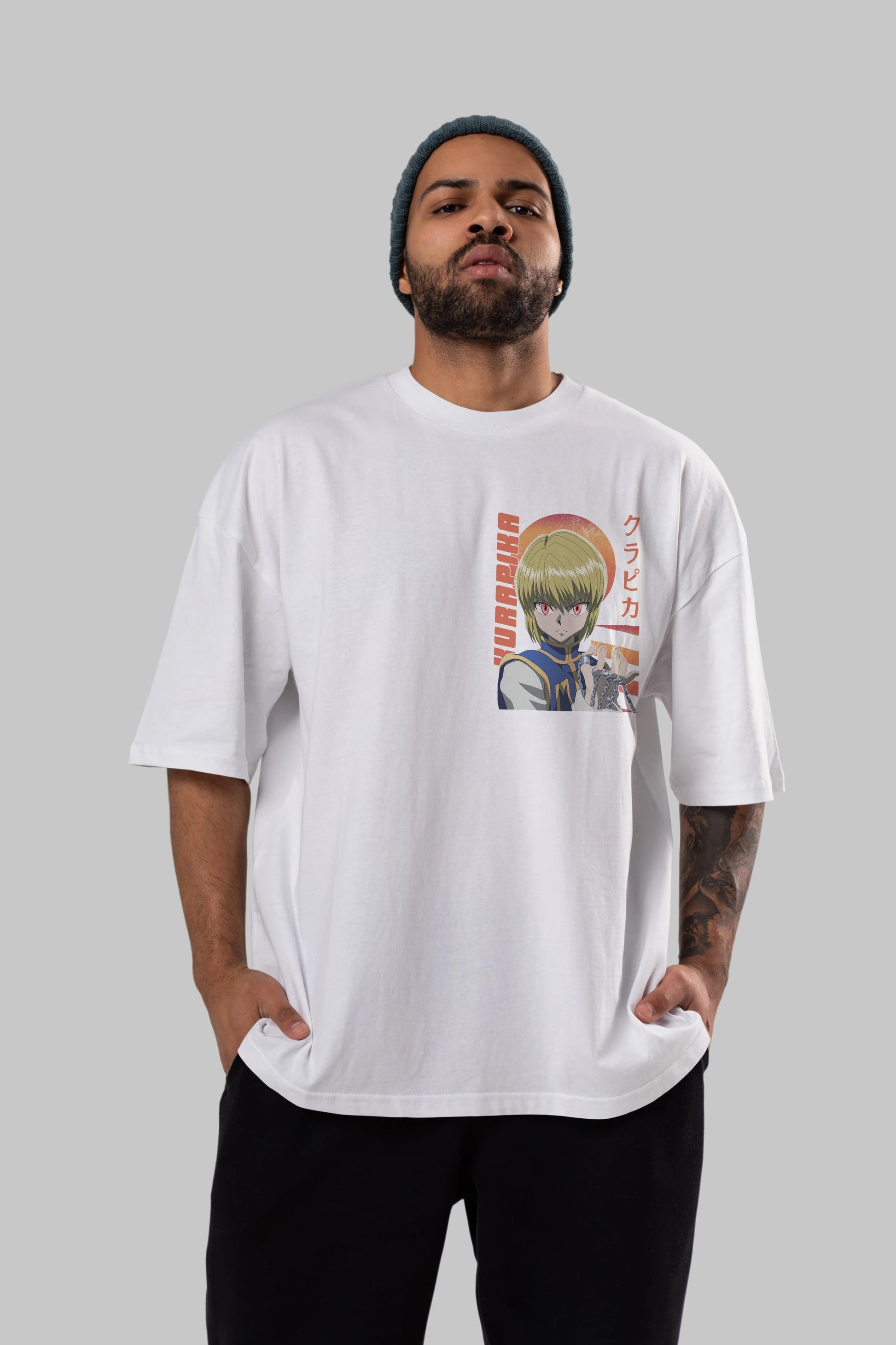 Kurapika 5 (2) Ön Sol Baskılı Oversize t-shirt Erkek Kadın Unisex %100 Pamuk Bisiklet Yaka tişort
