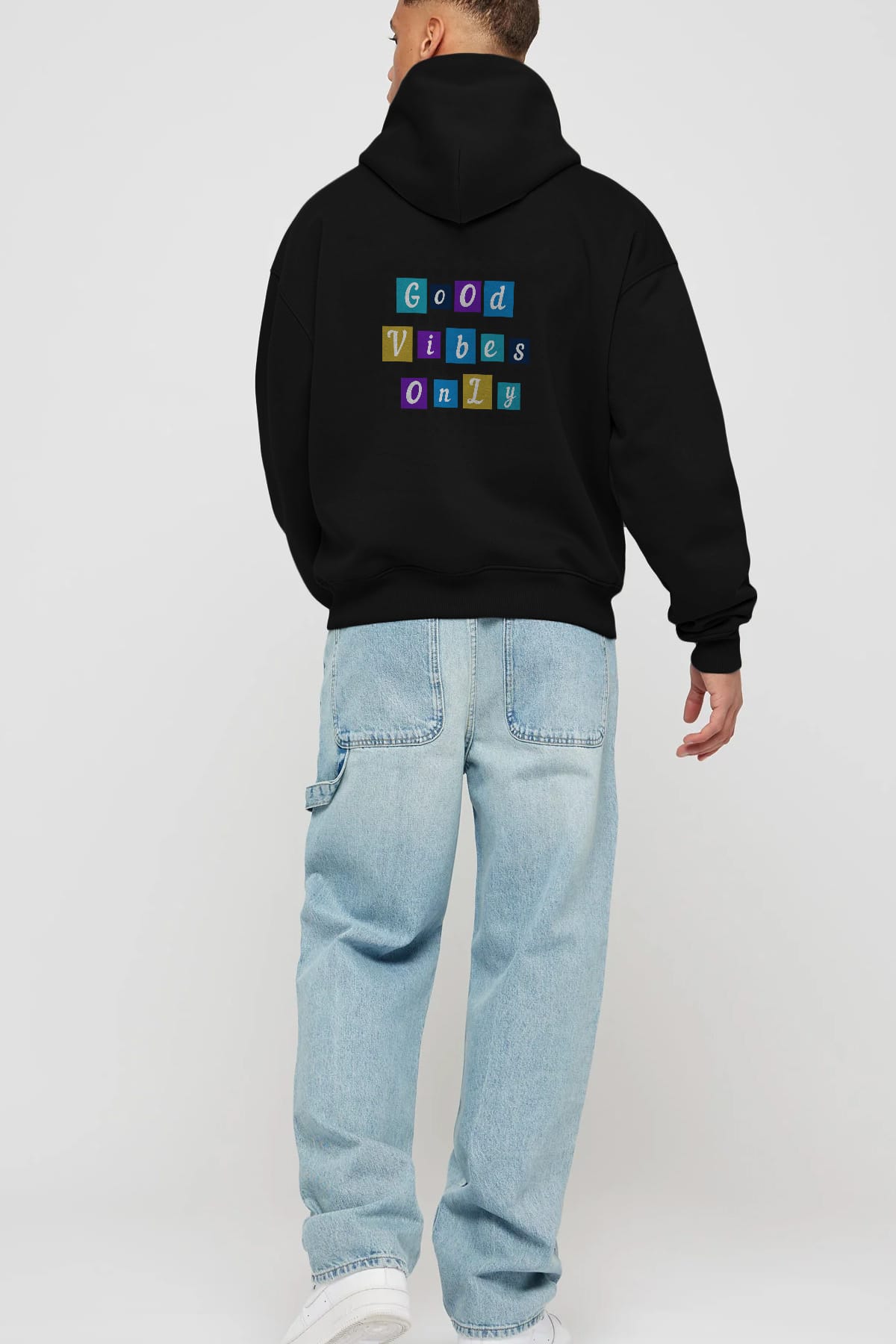 Good Vibes Only Yazılı 3 Arka Baskılı Oversize Hoodie Kapüşonlu Sweatshirt Erkek Kadın Unisex