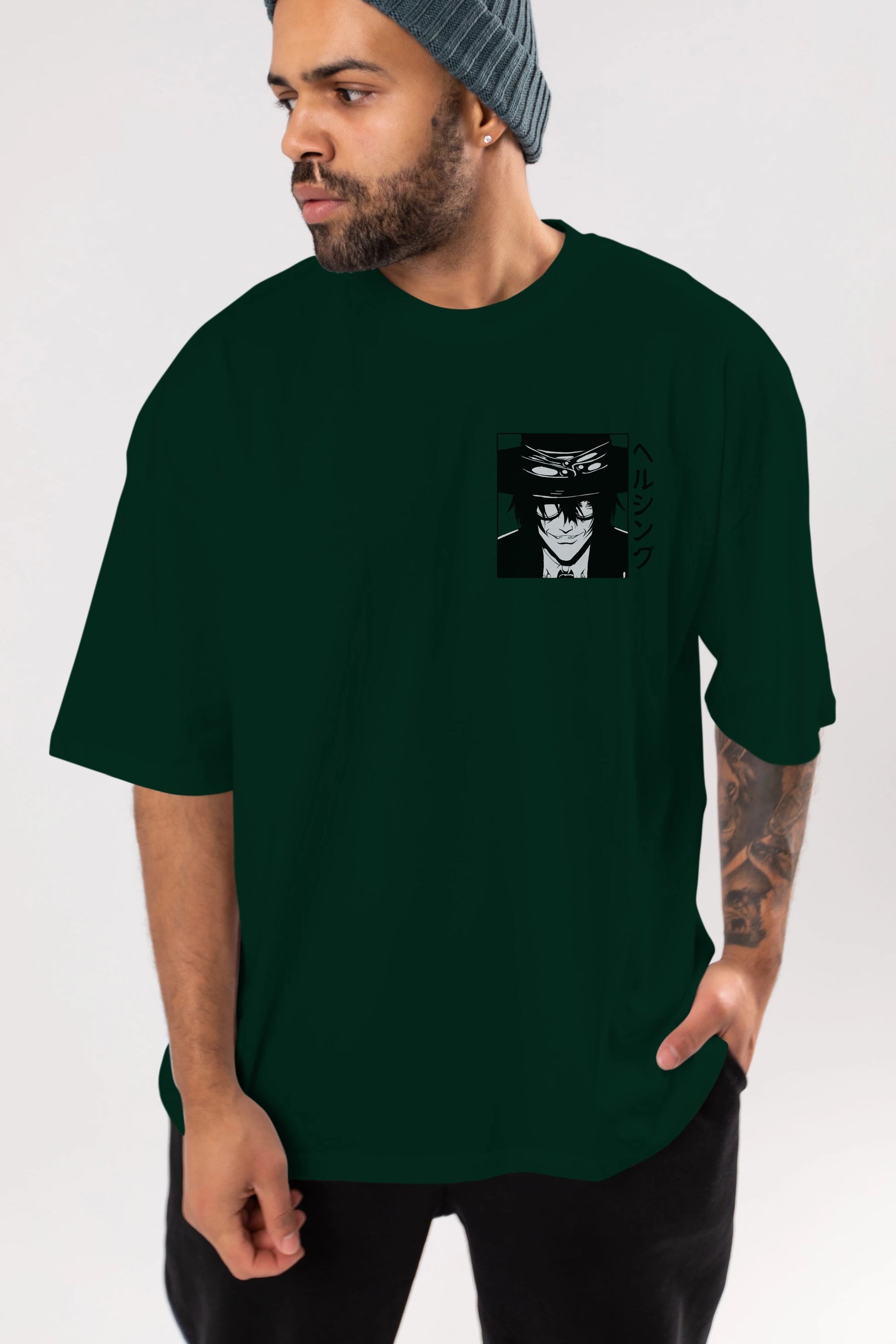 Alucard 1 Ön Sol Baskılı Oversize t-shirt Erkek Kadın Unisex %100 Pamuk Bisiklet Yaka tişort