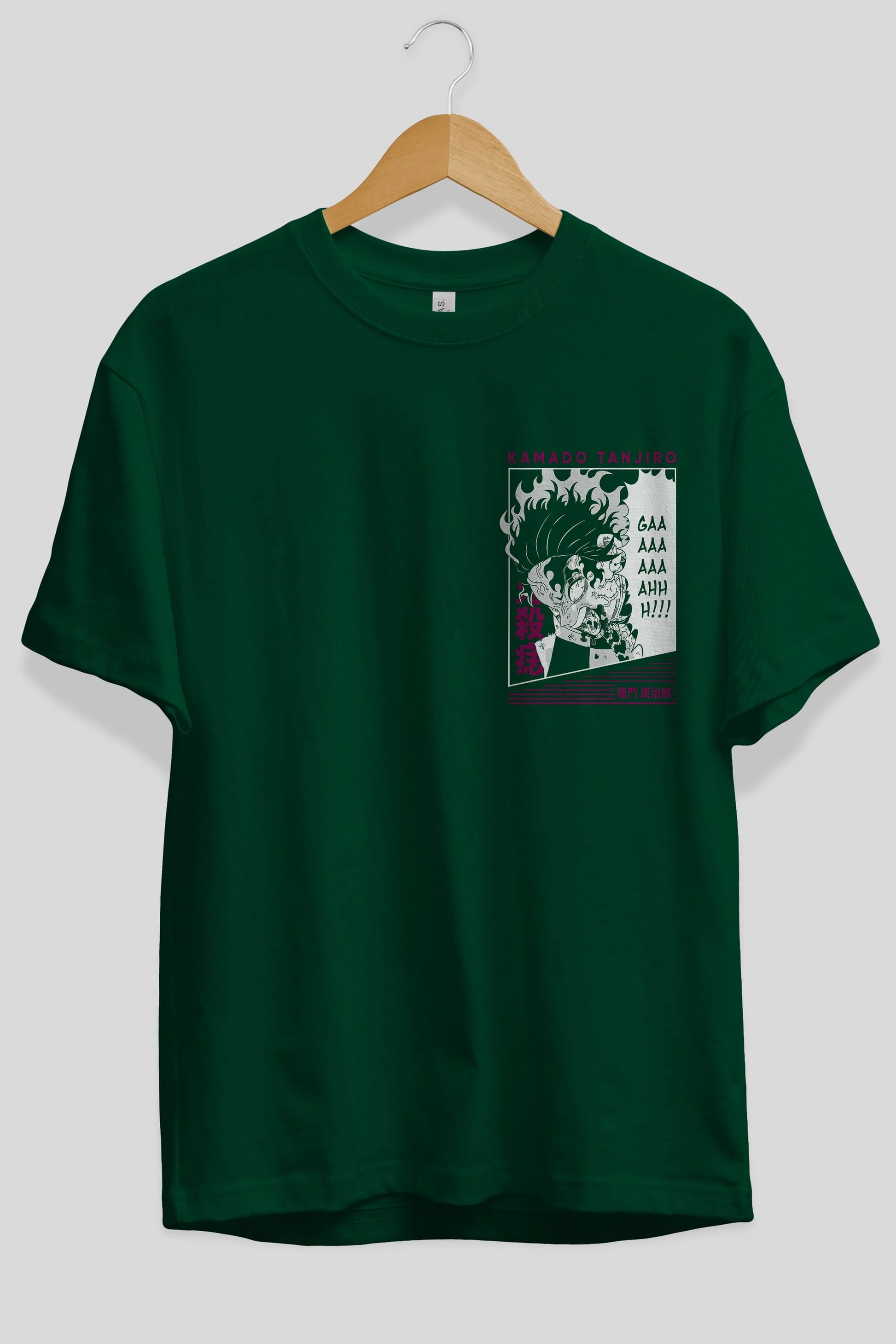 TANJIRO KAMADO 3 Ön Sol Baskılı Oversize t-shirt Erkek Kadın Unisex %100 Pamuk Bisiklet Yaka tişort