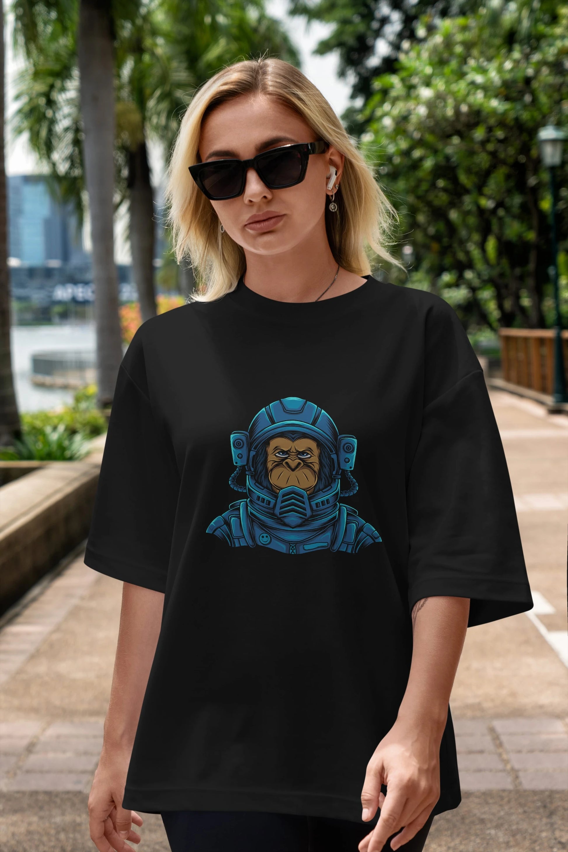 Astromonkey Ön Baskılı Oversize t-shirt Erkek Kadın Unisex