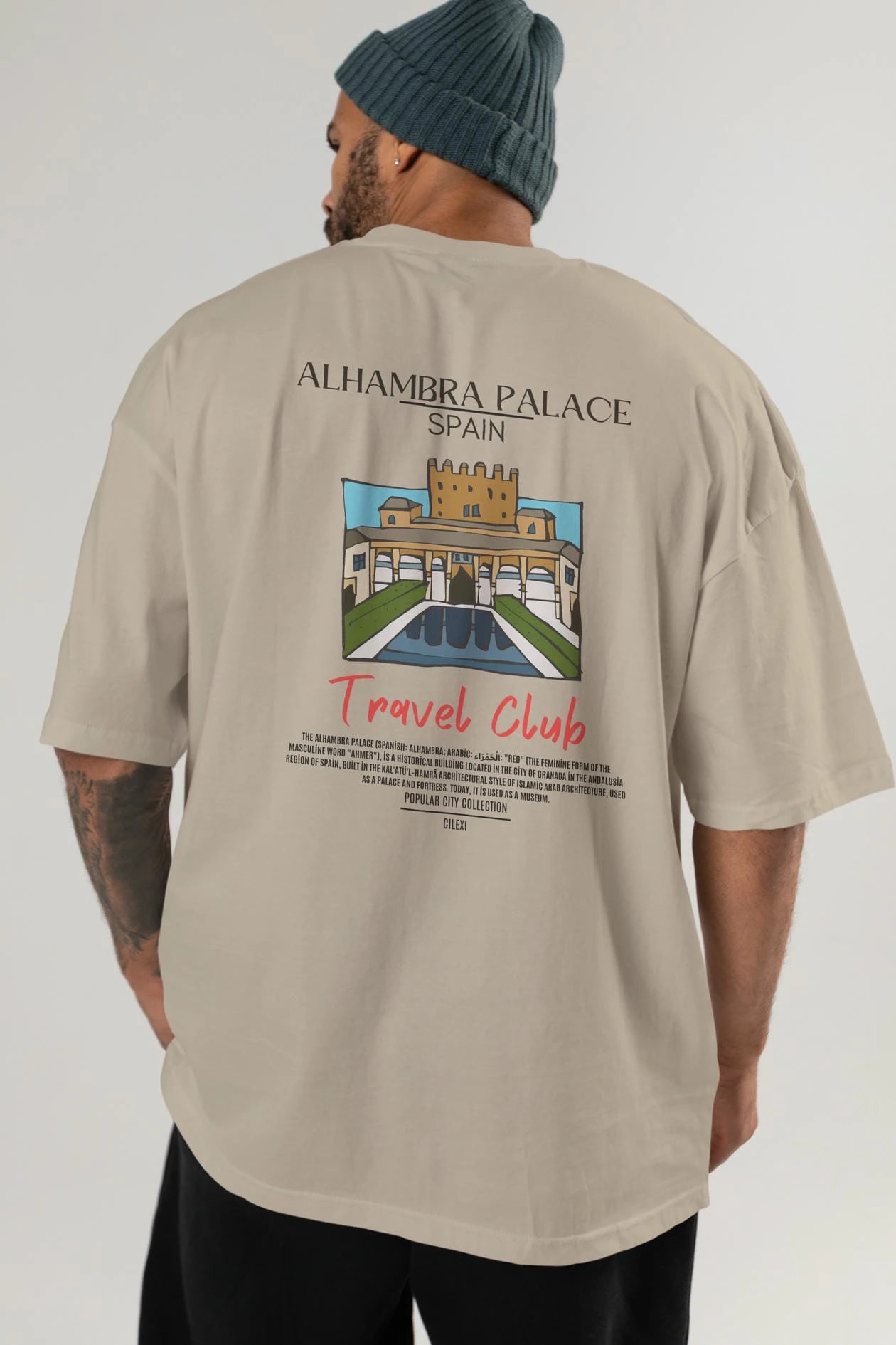 Alhambra Palace Spain Arka Baskılı Oversize t-shirt Erkek Kadın Pamuk Bisiklet Yaka tişort