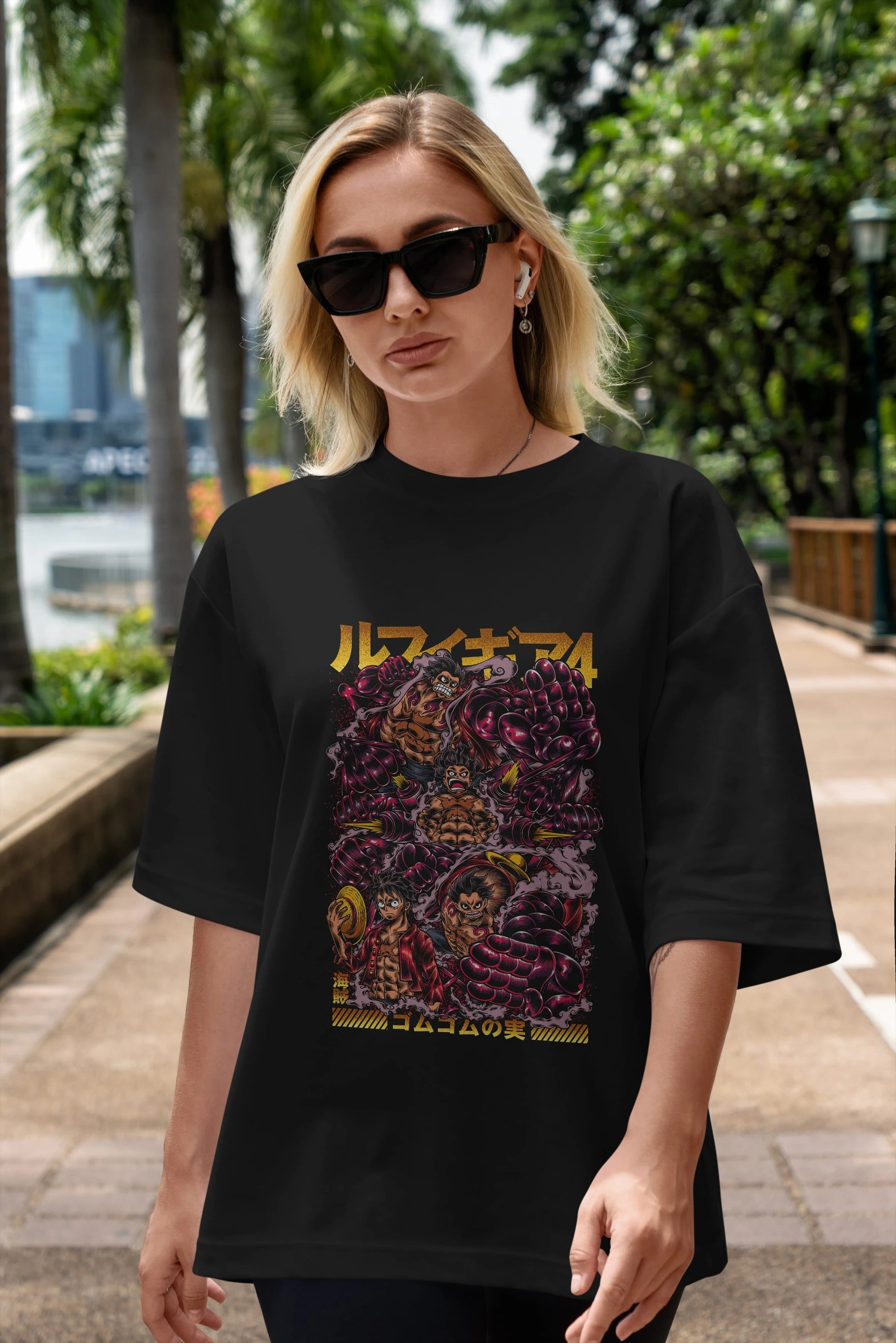 MONKEY D. LUFFY (2) Anime Ön Baskılı Oversize t-shirt %100 pamuk Erkek Kadın Unisex