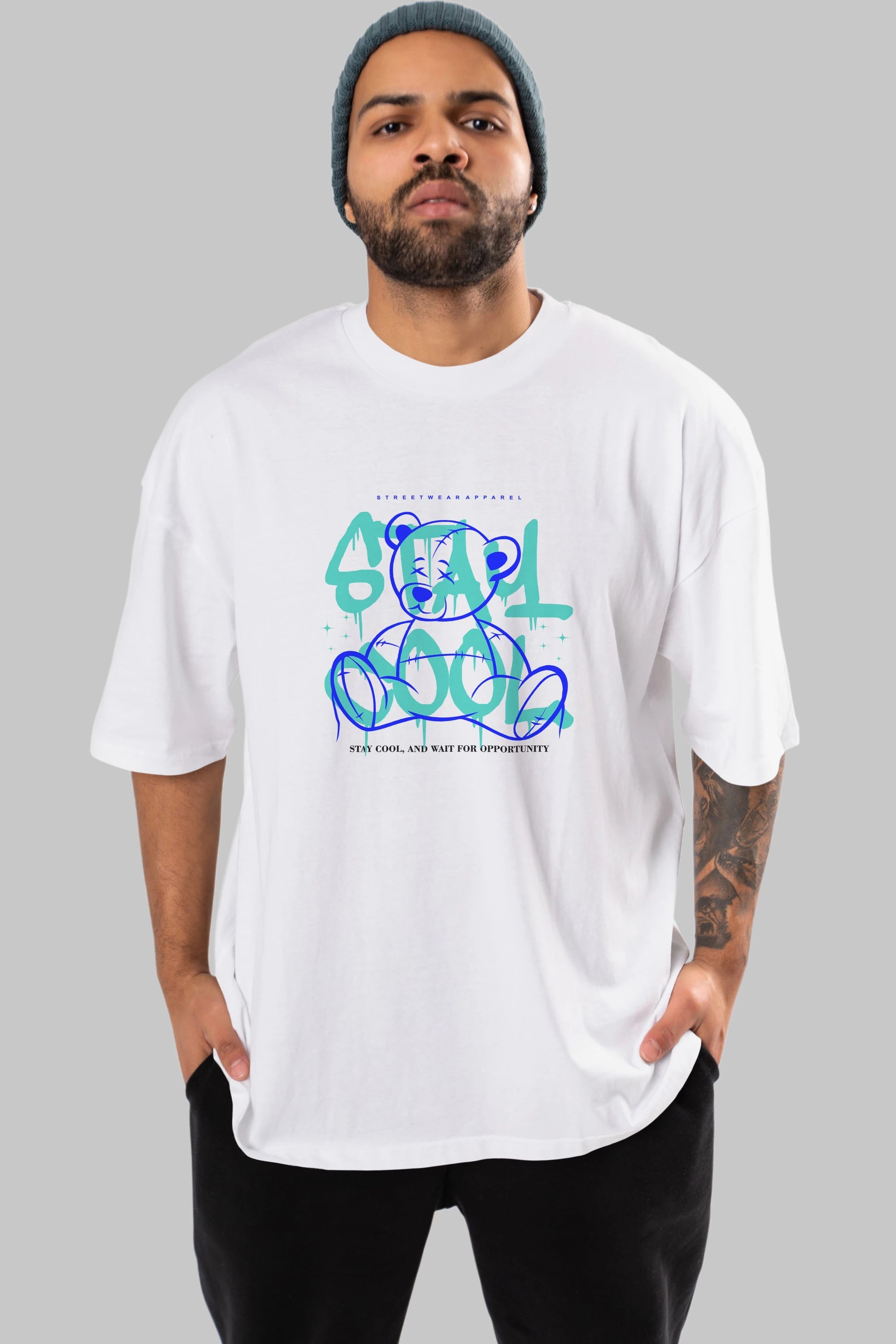 Teddy Bear Stay Cool 2 Ön Baskılı Oversize t-shirt Erkek Kadın Unisex