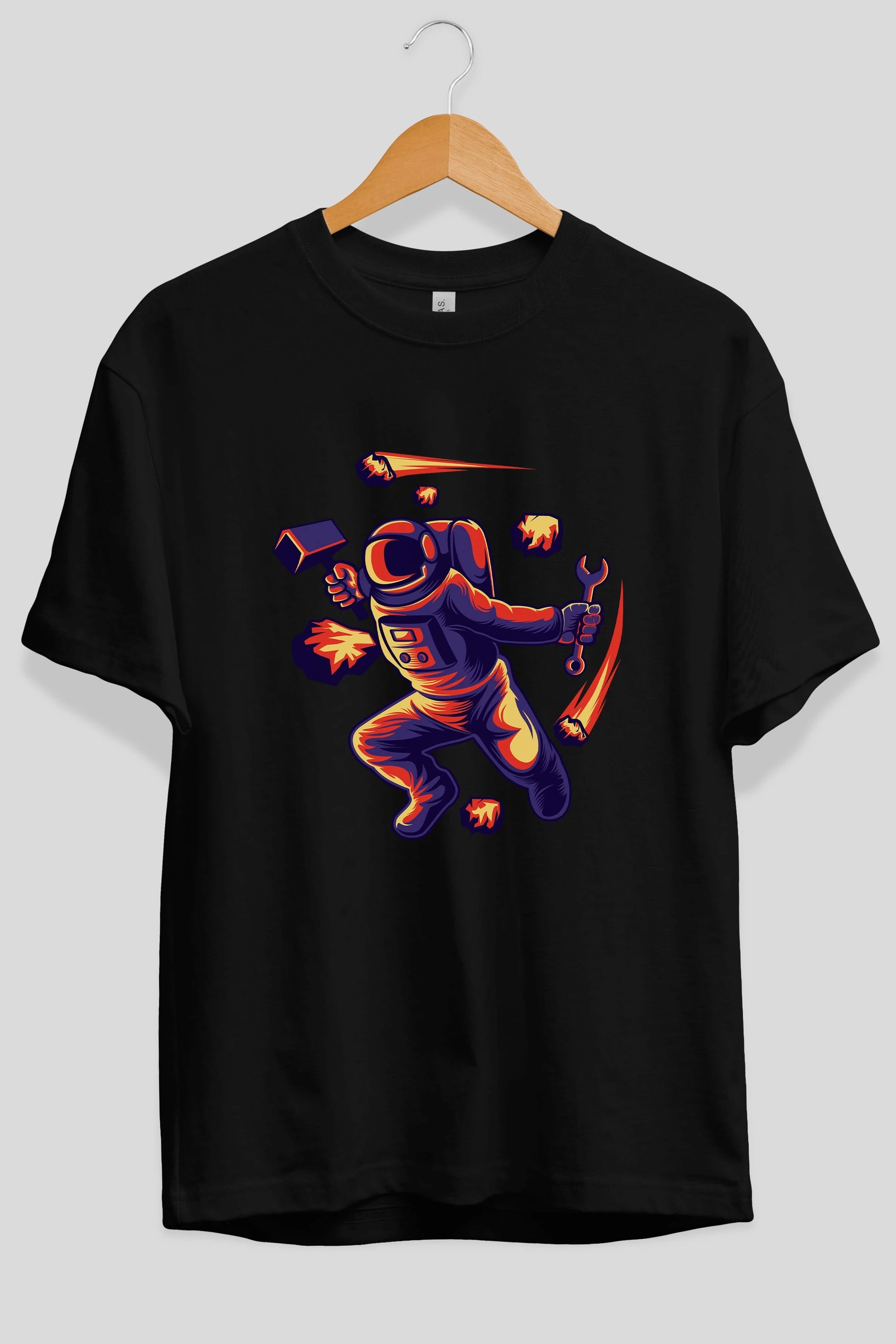 Astronaut Block Meteor Ön Baskılı Oversize t-shirt Erkek Kadın Unisex