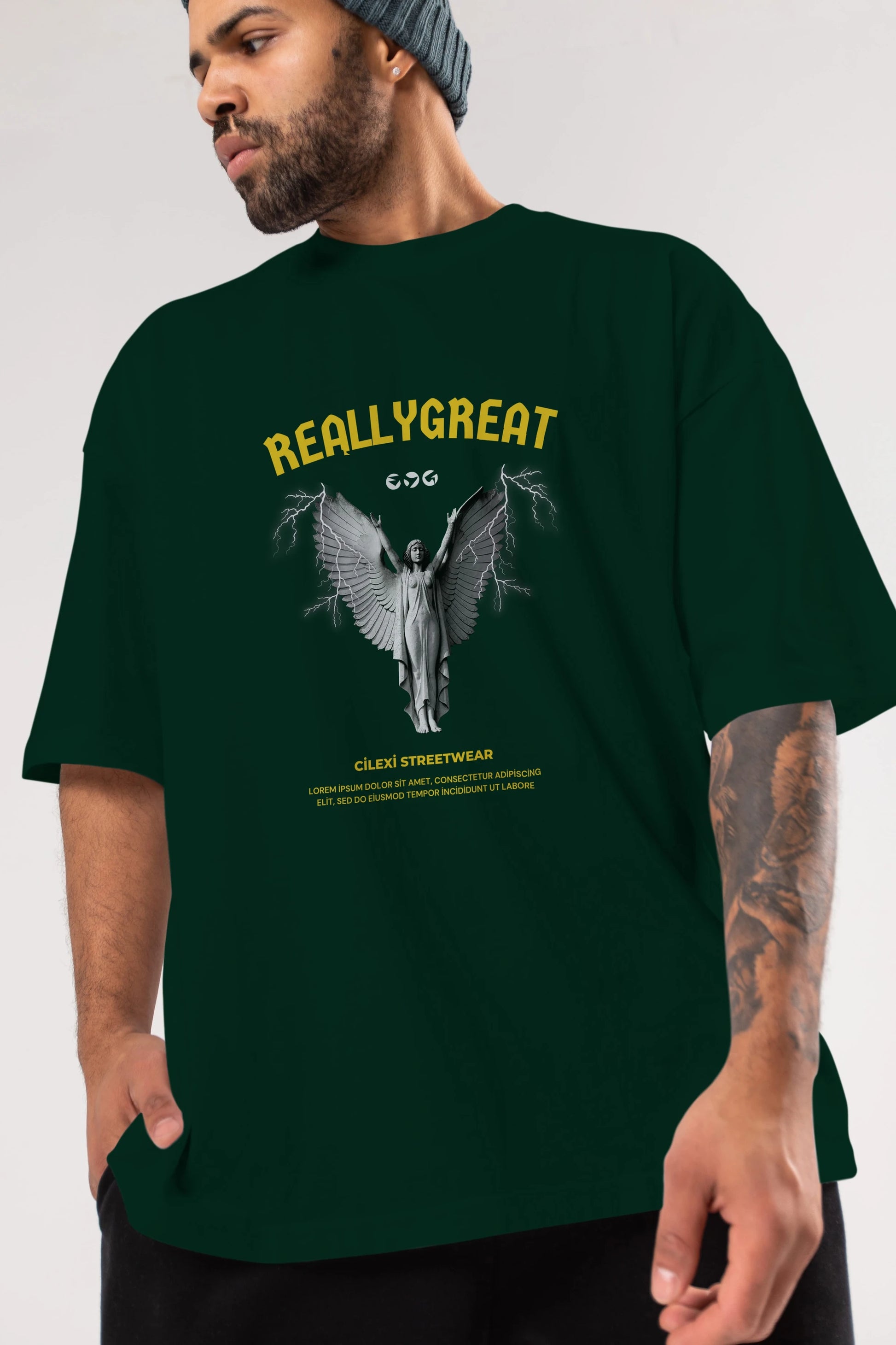 Reallygreat Angel Ön Baskılı Oversize t-shirt Erkek Kadın Unisex