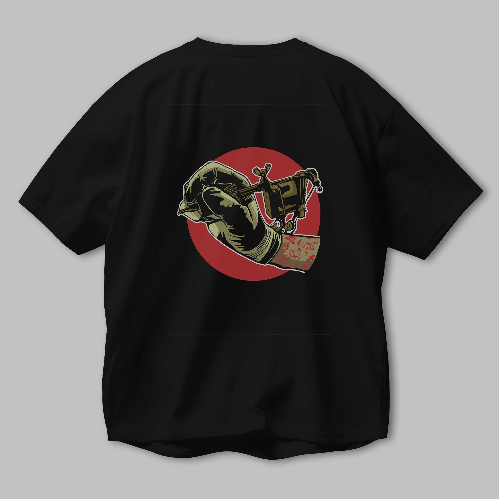 Tattoo Machine ] Arka Baskılı Oversize t-shirt Erkek Kadın Unisex %100 Pamuk
