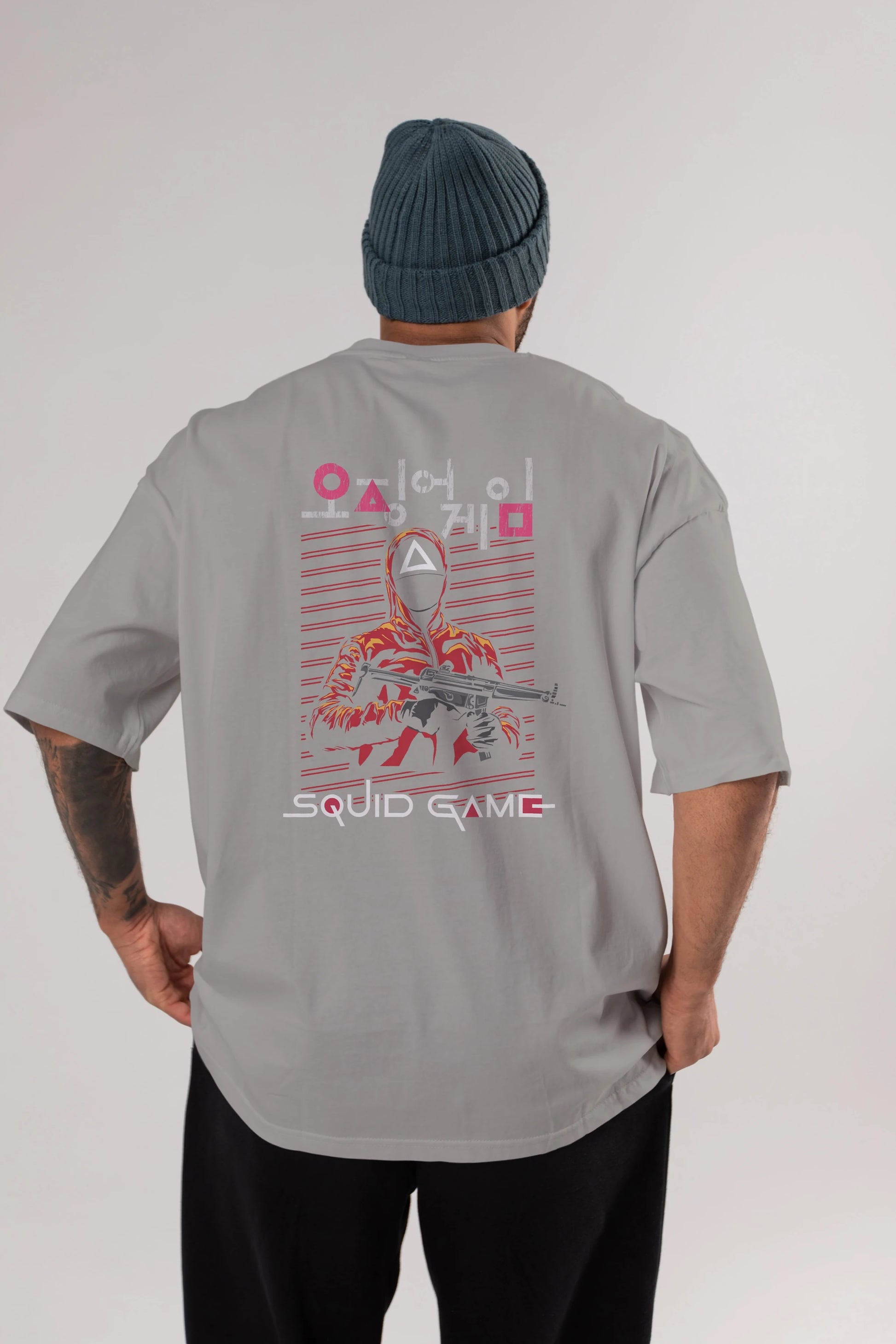 Squid Game (2) Arka Baskılı Oversize t-shirt Erkek Kadın Unisex %100 Pamuk Bisiklet Yaka tişort
