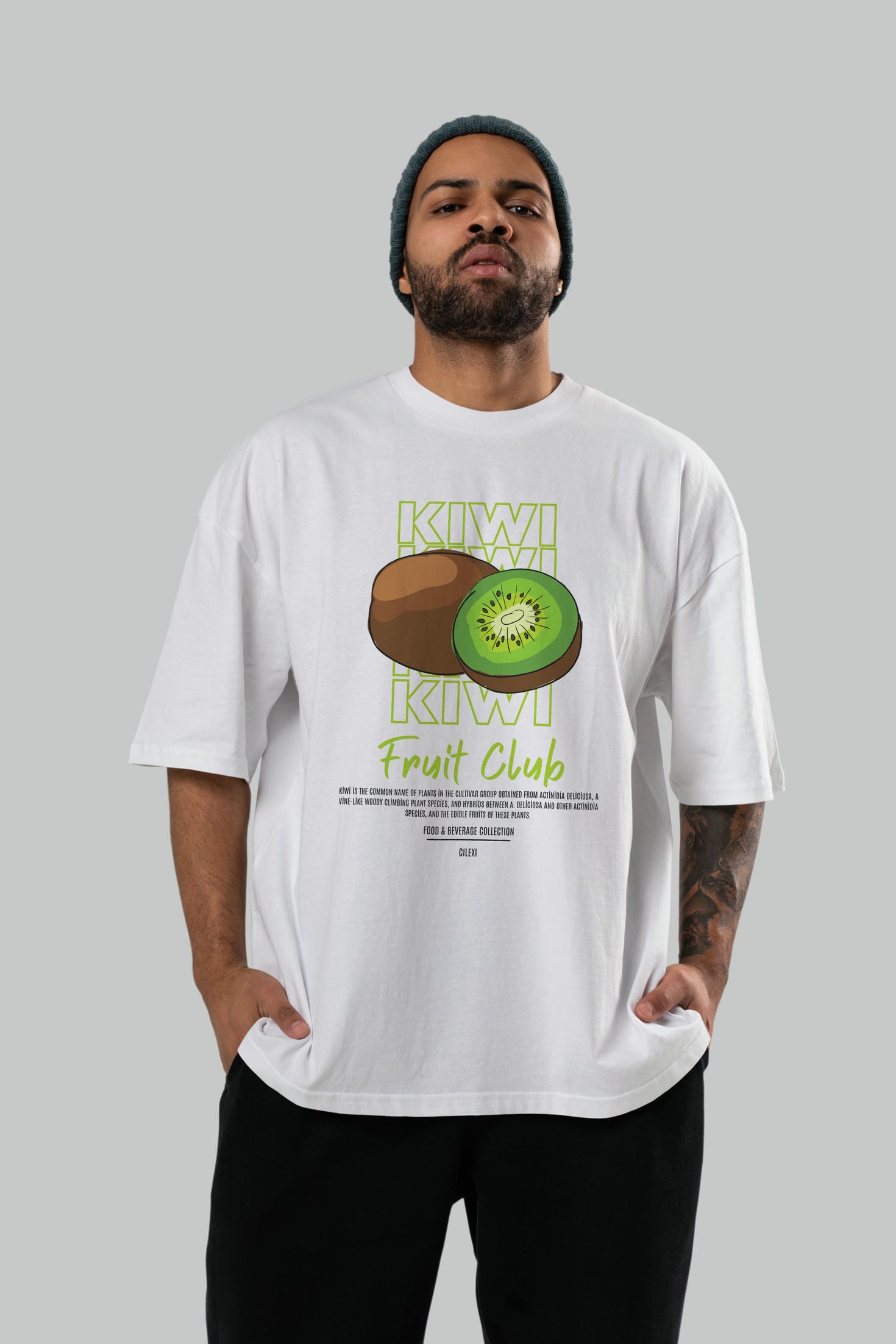 Kiwi Ön Baskılı Oversize t-shirt Erkek Kadın Pamuk Bisiklet Yaka tişort