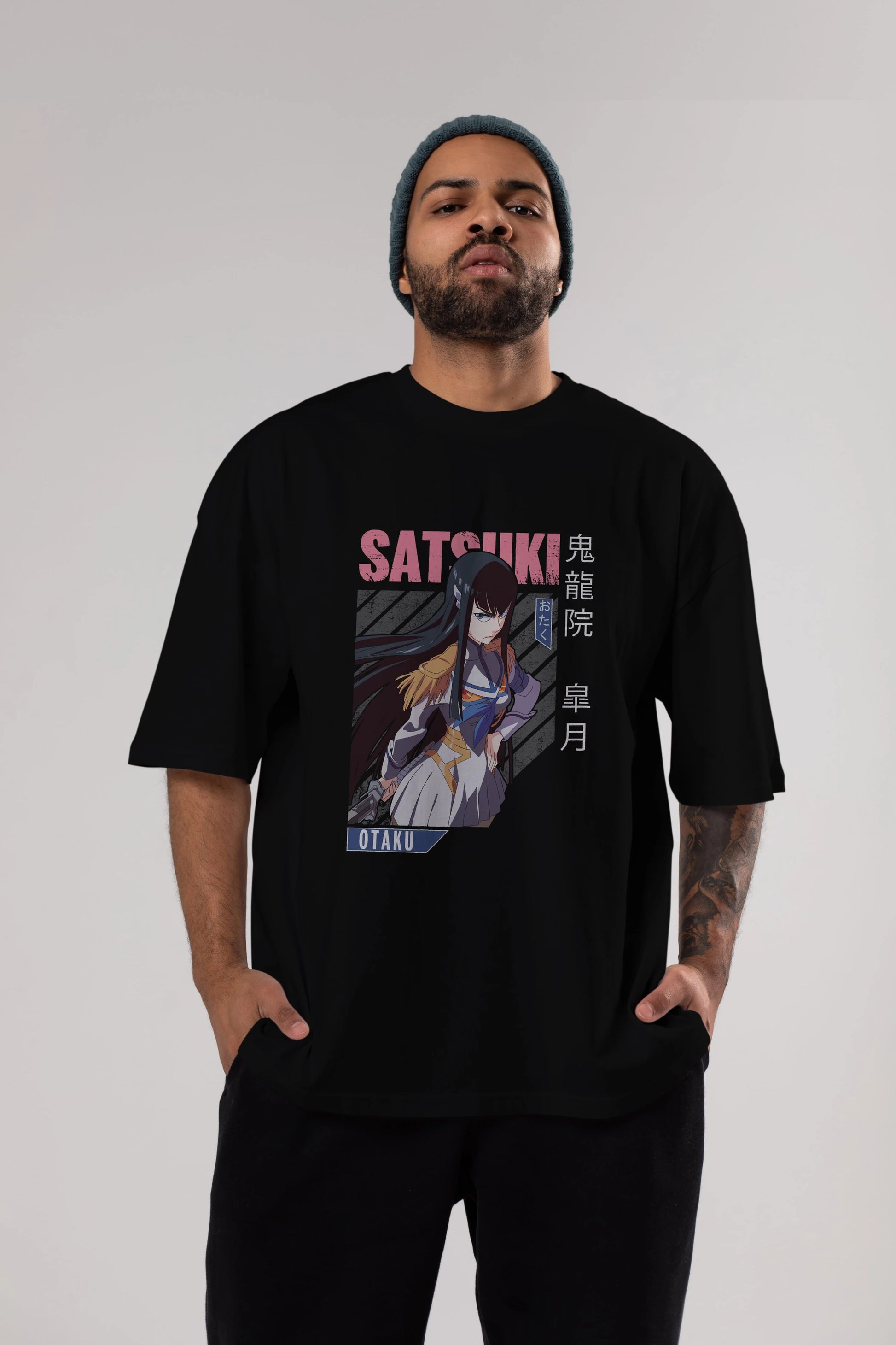 Satsuki Kiryuuin 8 Anime Ön Baskılı Oversize t-shirt %100 pamuk Erkek Kadın Unisex